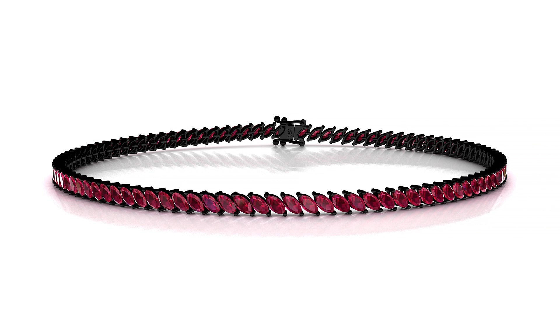 Venezia | 18k Black Gold 3 x 1.5 mm Marquise Natural Ruby 15 cm Tennis Bracelet
