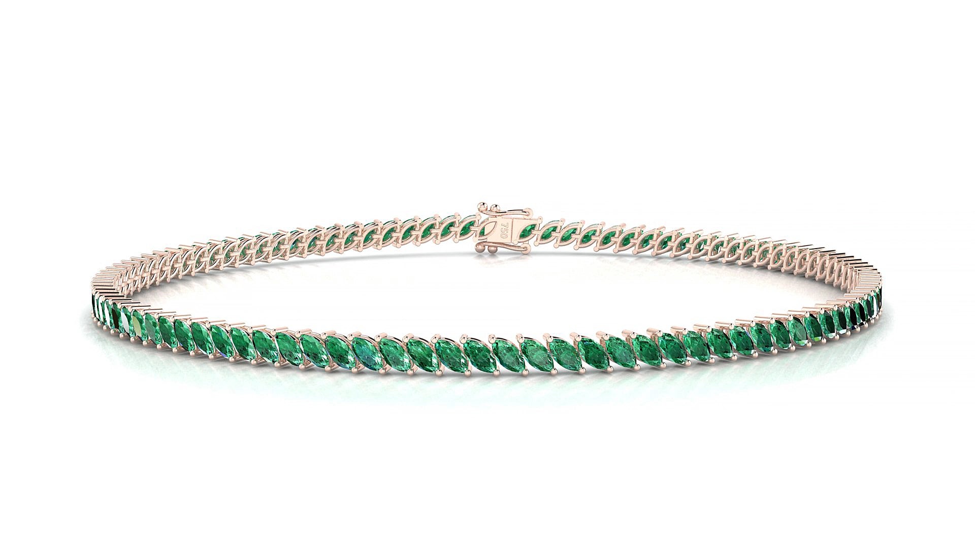 Venezia | 18k Rose Gold 3 x 1.5 mm Marquise Natural Emerald 15 cm Tennis Bracelet