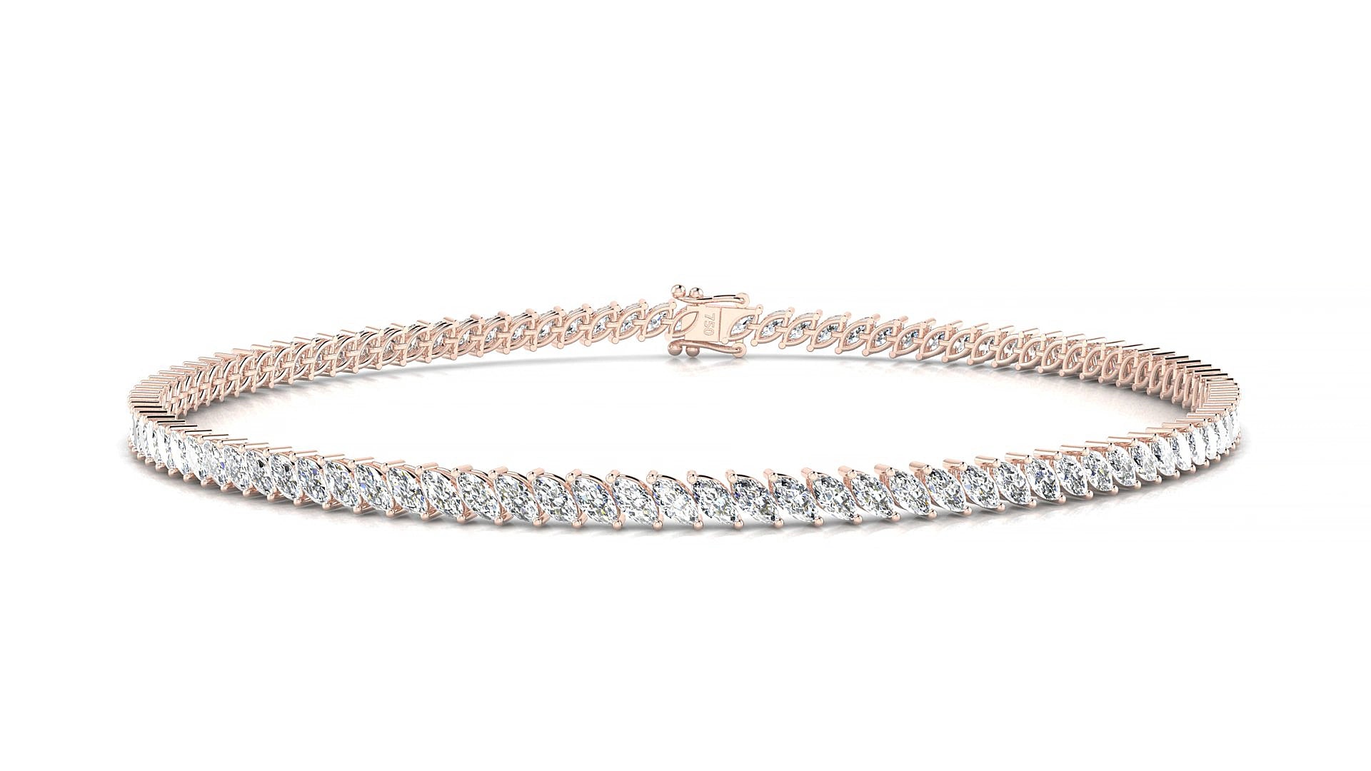 Venezia | 18k Rose Gold 3 x 1.5 mm Marquise Lab-Grown Diamond 15 cm Tennis Bracelet
