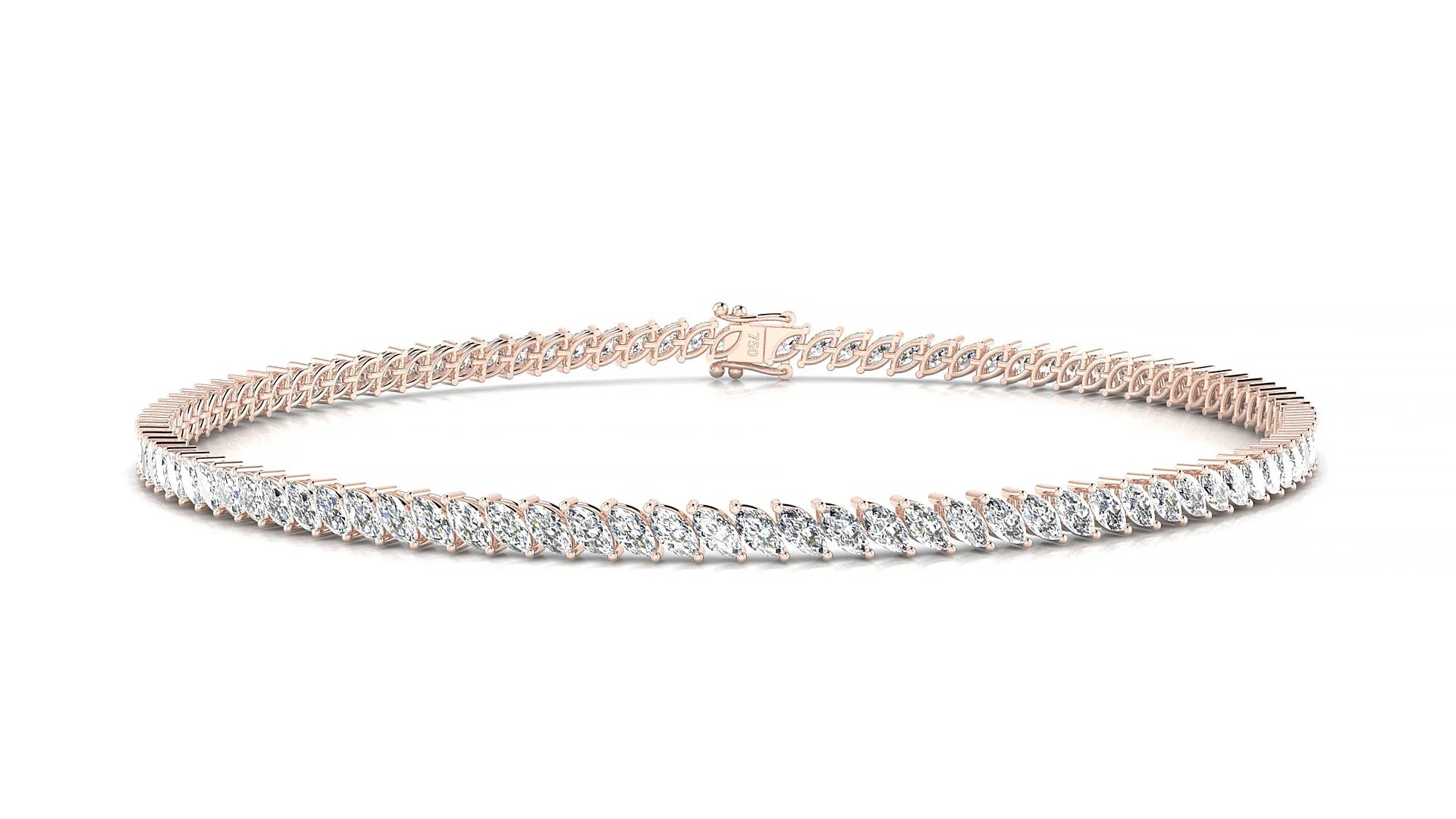 Venezia | 18k Rose Gold 3 x 1.5 mm Marquise Lab-Grown Diamond 18 cm Tennis Bracelet
