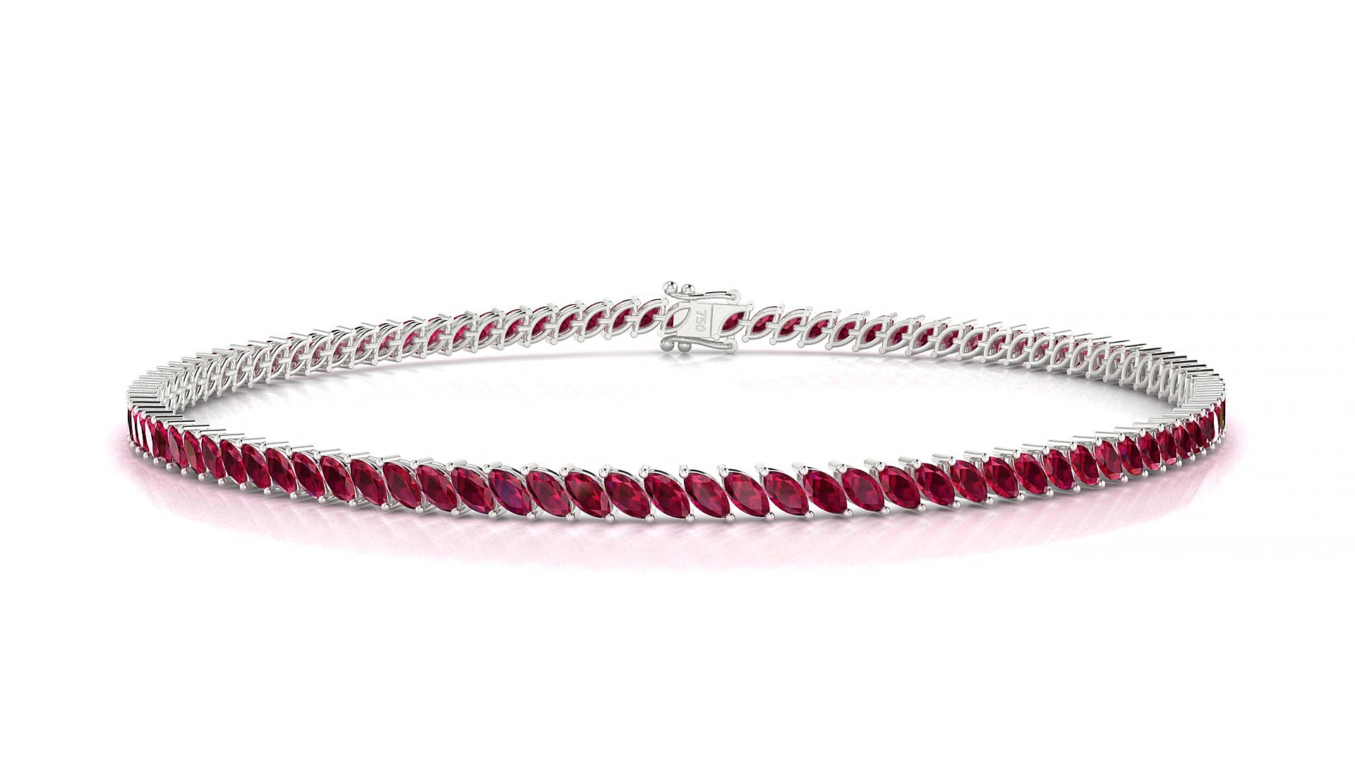 Venezia | 18k White Gold 3 x 1.5 mm Marquise Natural Ruby 15 cm Tennis Bracelet