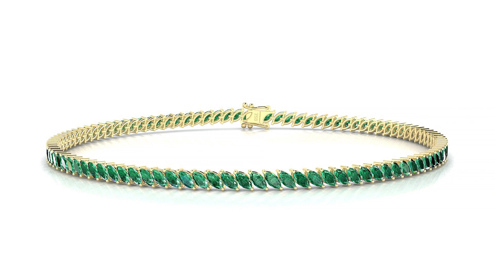 Venezia | 18k Yellow Gold 3 x 1.5 mm Marquise Natural Emerald 18 cm Tennis Bracelet