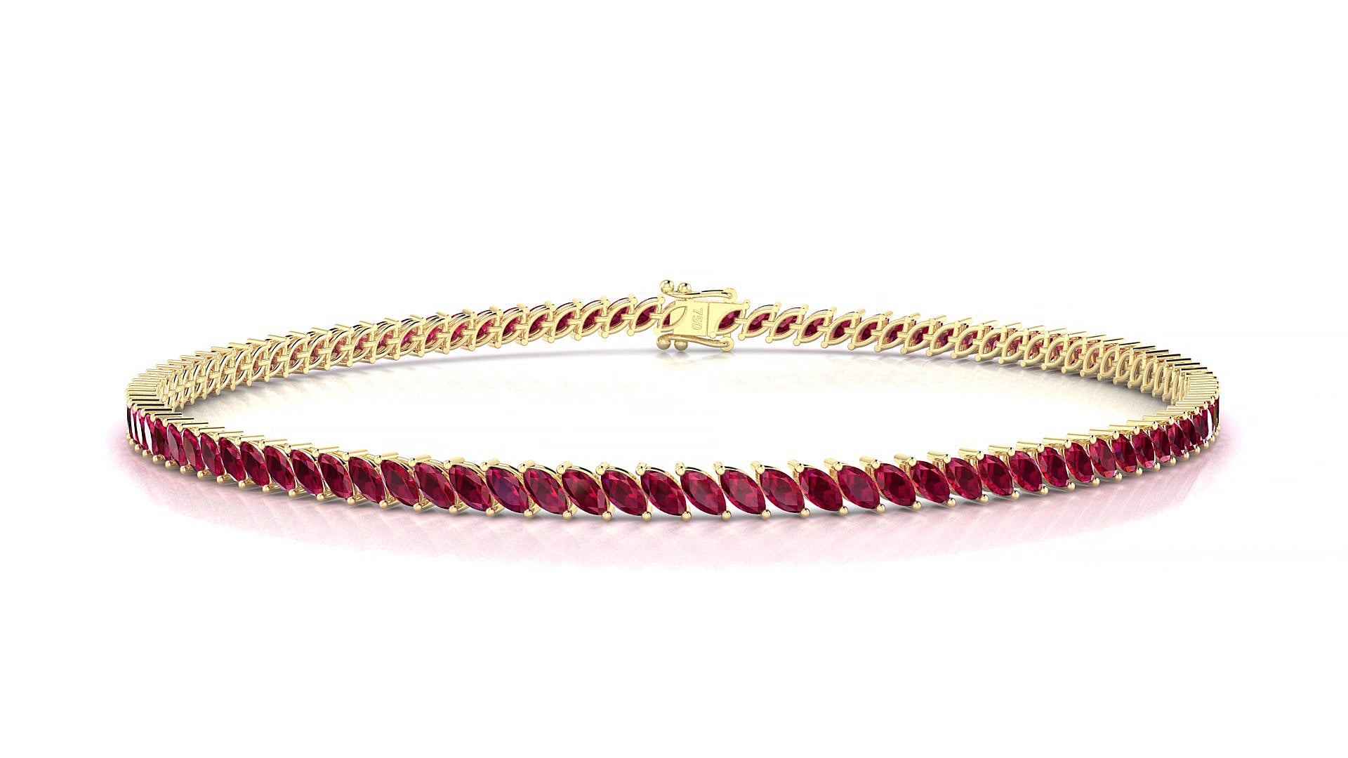 Venezia | 18k Yellow Gold 3 x 1.5 mm Marquise Natural Ruby 15 cm Tennis Bracelet
