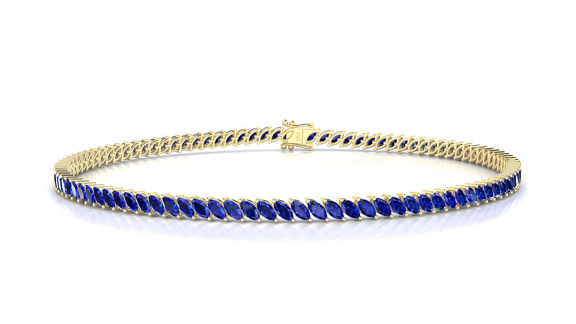 Venezia | 18k Yellow Gold 3 x 1.5 mm Marquise Natural Sapphire 15 cm Tennis Bracelet