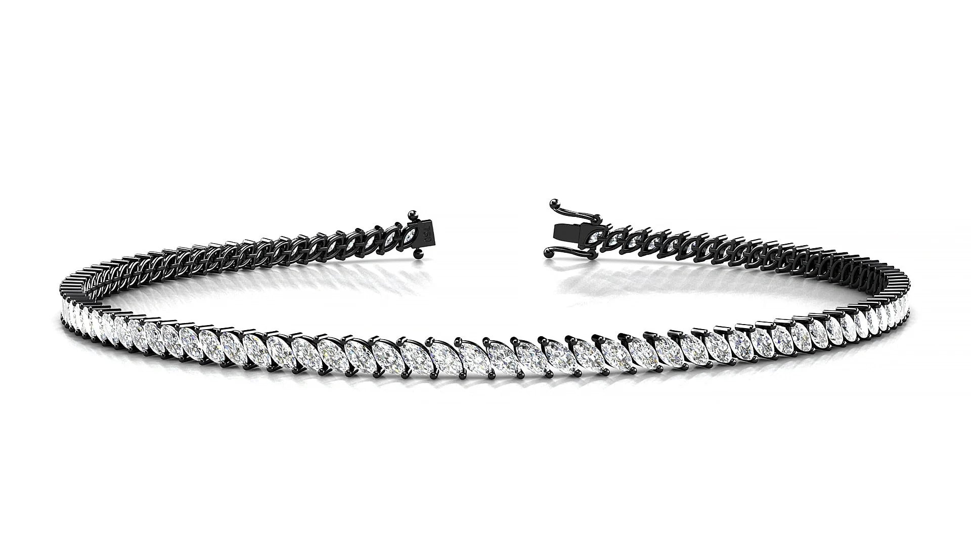 Venezia | 18k Black Gold 3 x 1.5 mm Marquise Lab-Grown Diamond 18 cm Tennis Bracelet