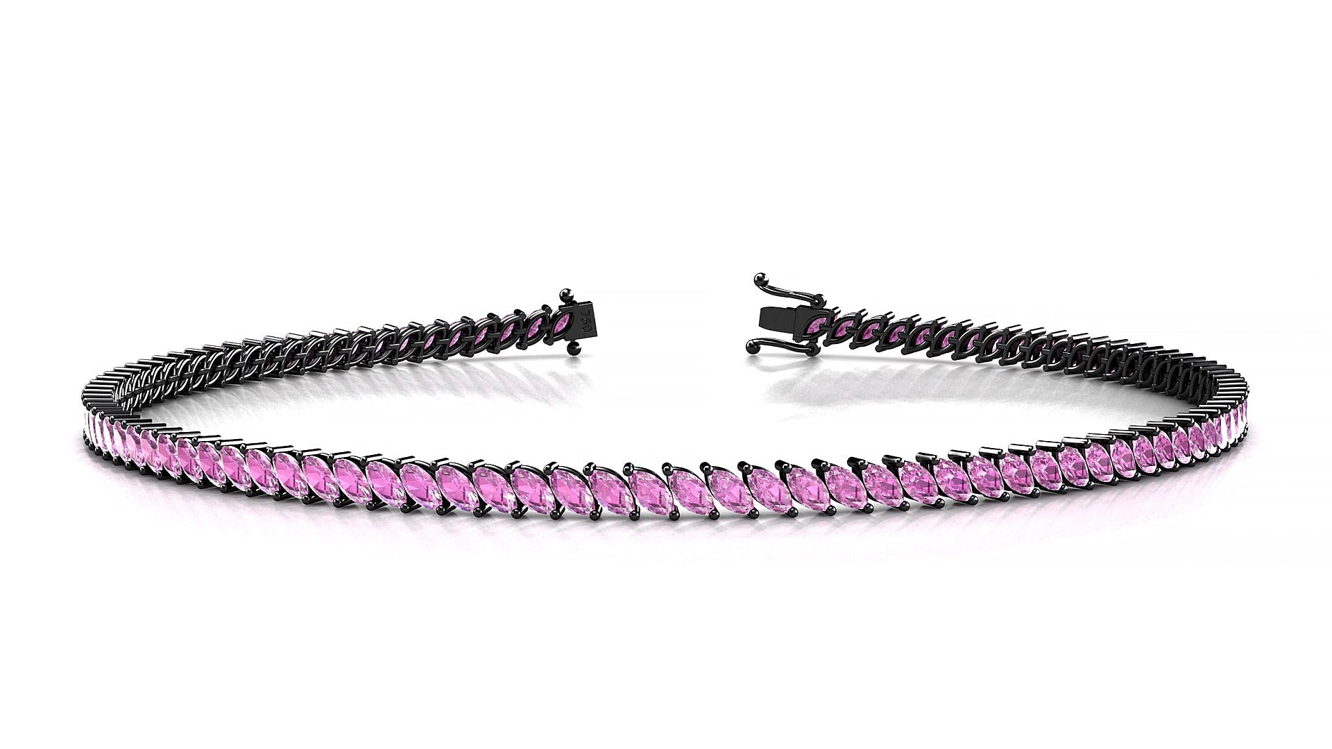 Venezia | 18k Black Gold 3 x 1.5 mm Marquise Natural Pink Sapphire 20 cm Tennis Bracelet