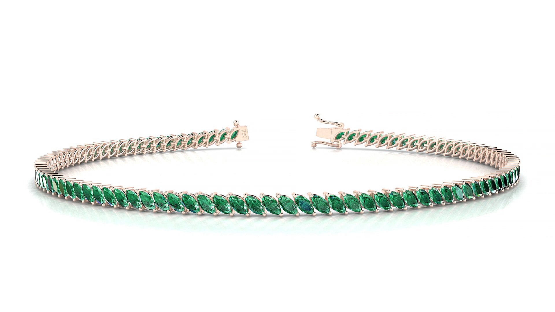 Venezia | 18k Rose Gold 3 x 1.5 mm Marquise Natural Emerald 15 cm Tennis Bracelet