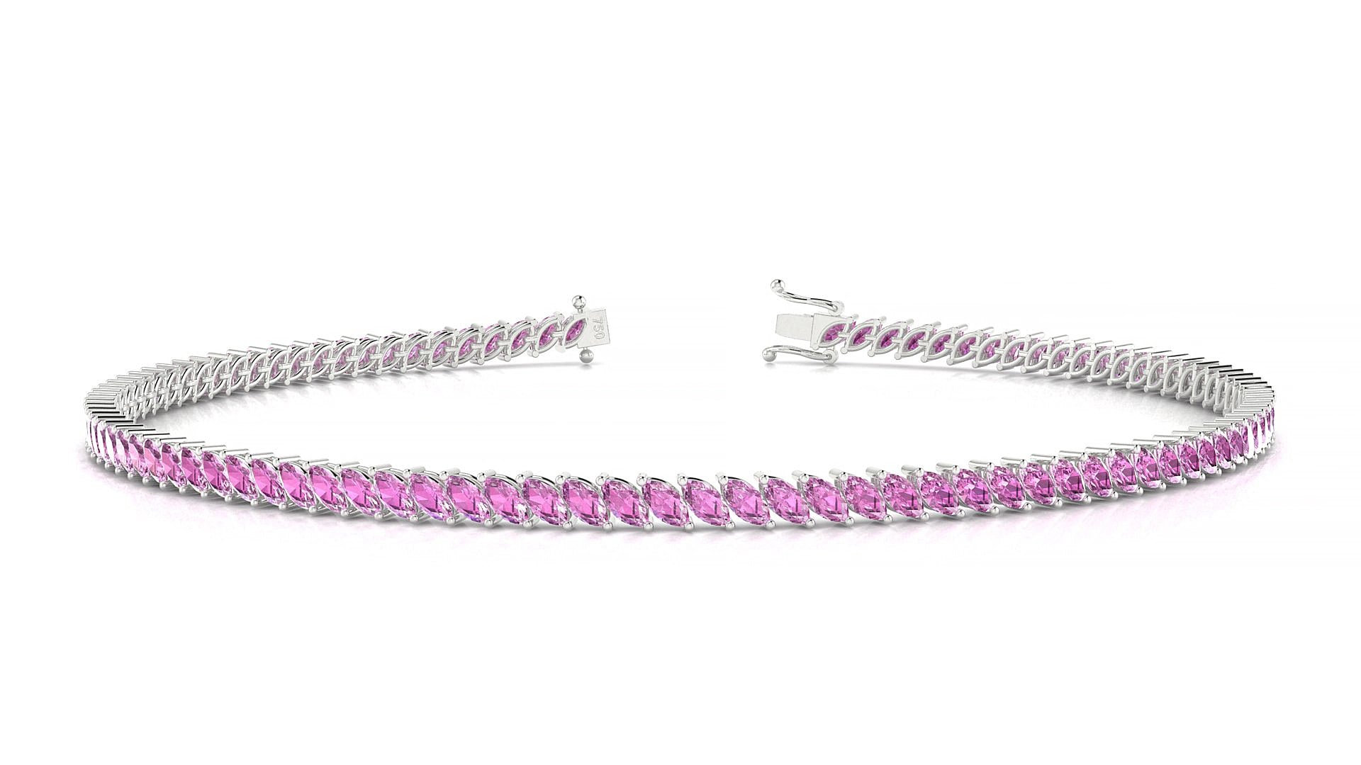 Venezia | 18k White Gold 3 x 1.5 mm Marquise Natural Pink Sapphire 20 cm Tennis Bracelet