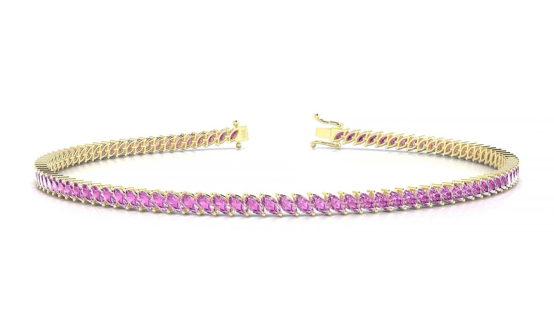 Venezia | 18k Yellow Gold 3 x 1.5 mm Marquise Natural Pink Sapphire 18 cm Tennis Bracelet