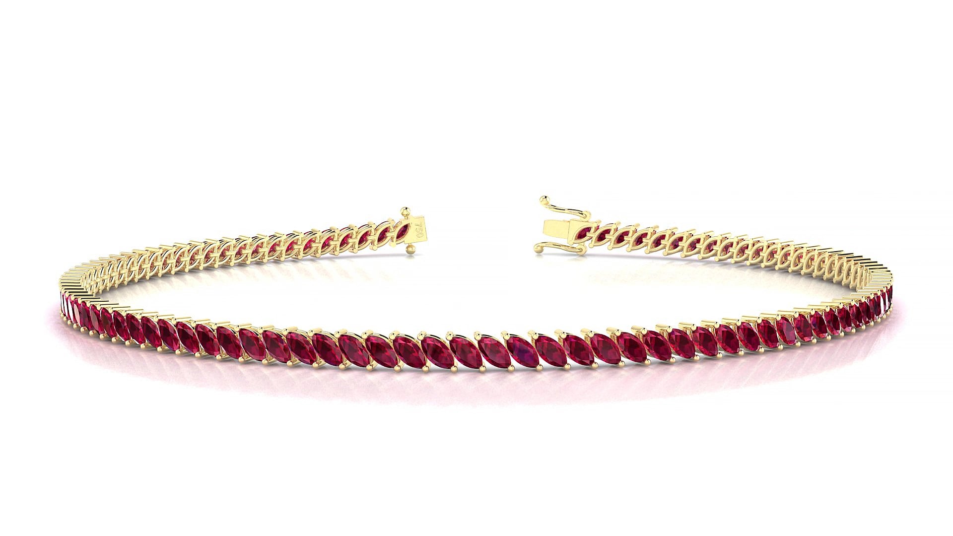Venezia | 18k Yellow Gold 3 x 1.5 mm Marquise Natural Ruby 15 cm Tennis Bracelet