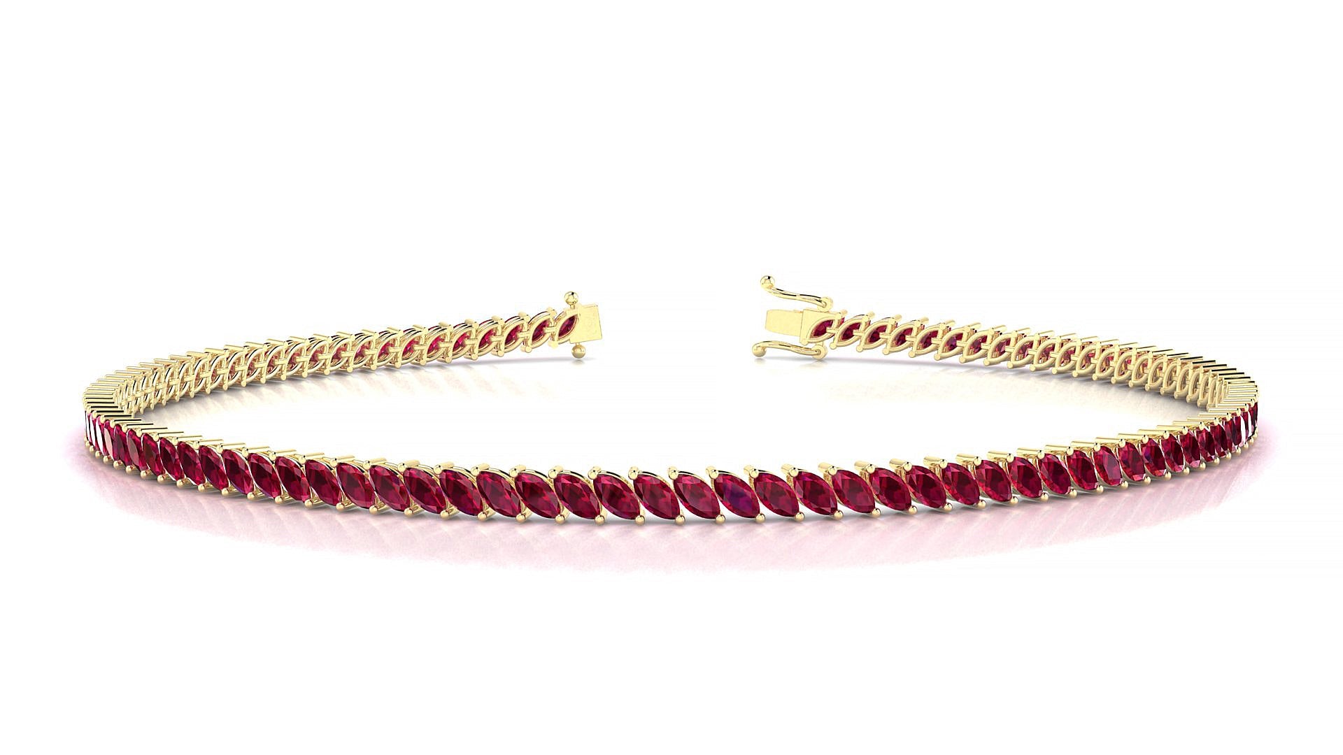 Venezia | 18k Yellow Gold 3 x 1.5 mm Marquise Natural Ruby Tennis Bracelet