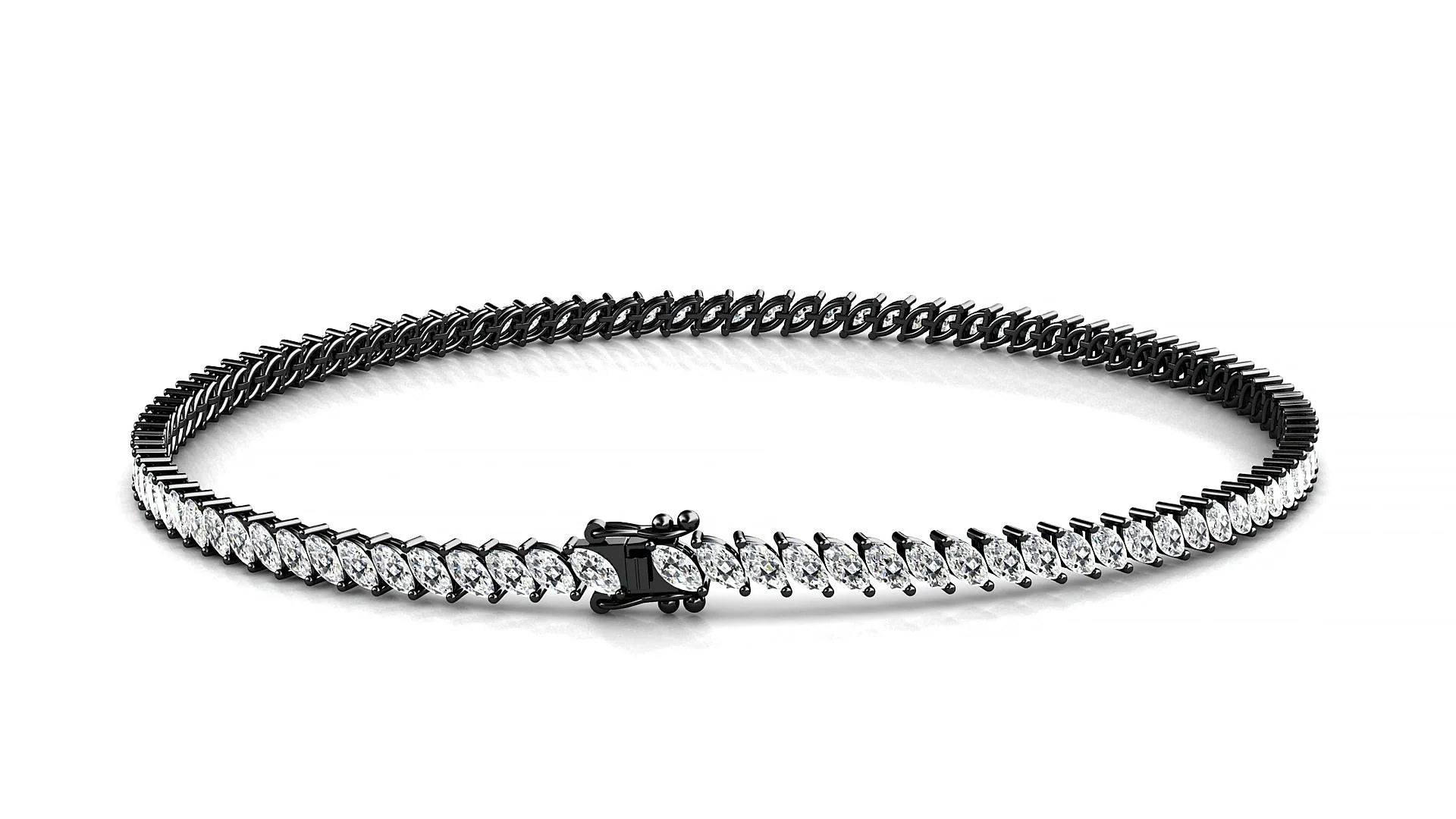 Venezia | 18k Black Gold 3 x 1.5 mm Marquise Lab-Grown Diamond 18 cm Tennis Bracelet