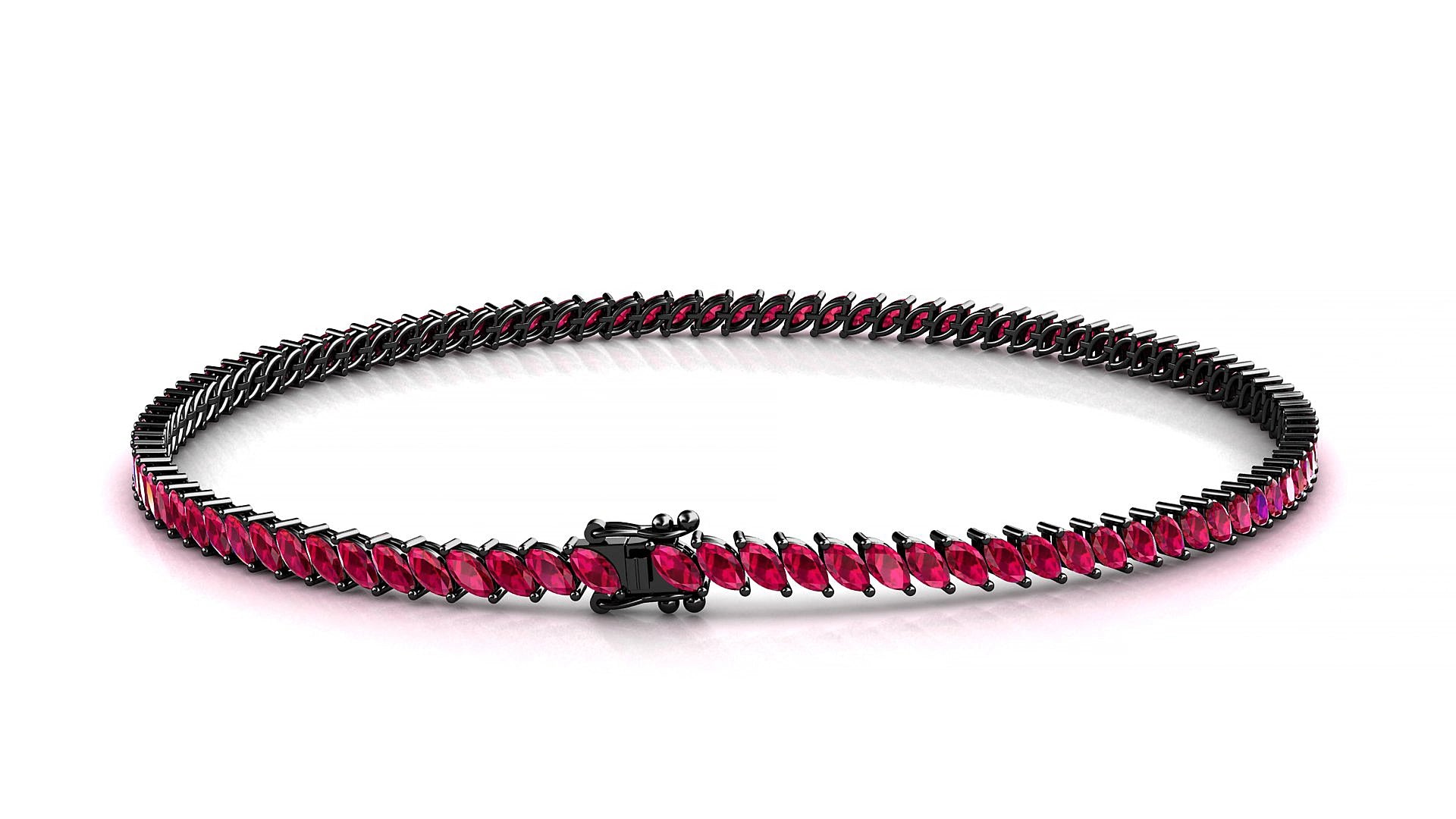 Venezia | 18k Black Gold 3 x 1.5 mm Marquise Natural Ruby 15 cm Tennis Bracelet