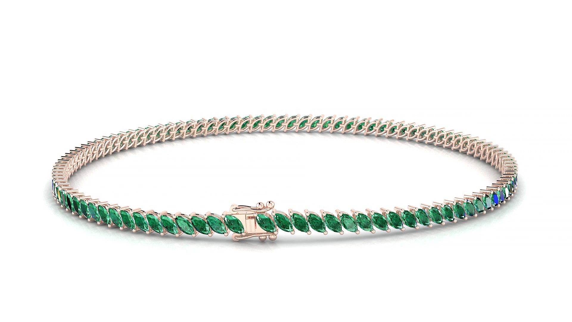 Venezia | 18k Rose Gold 3 x 1.5 mm Marquise Natural Emerald 15 cm Tennis Bracelet