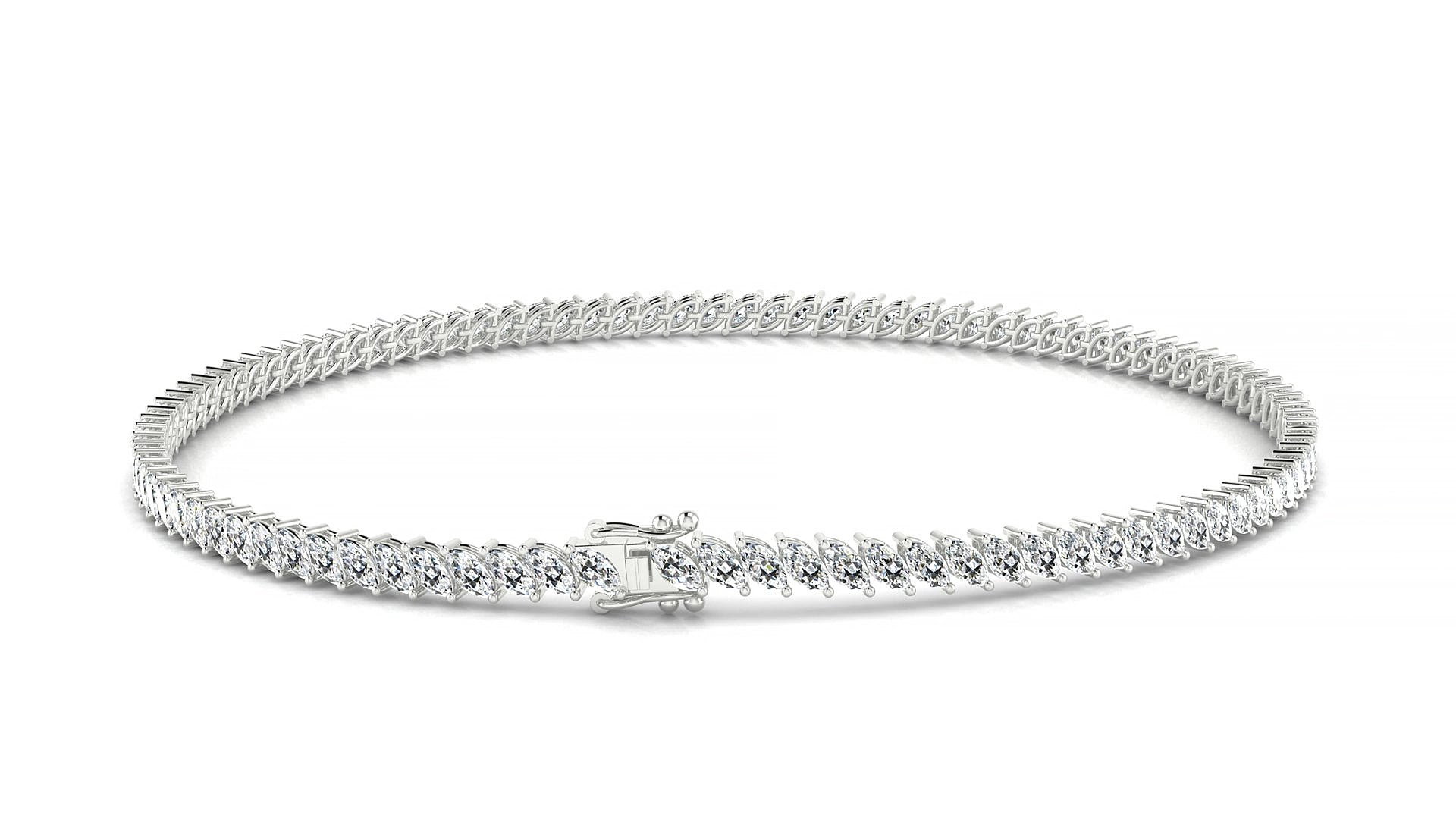 Venezia | 18k White Gold 3 x 1.5 mm Marquise Lab-Grown Diamond 15 cm Tennis Bracelet