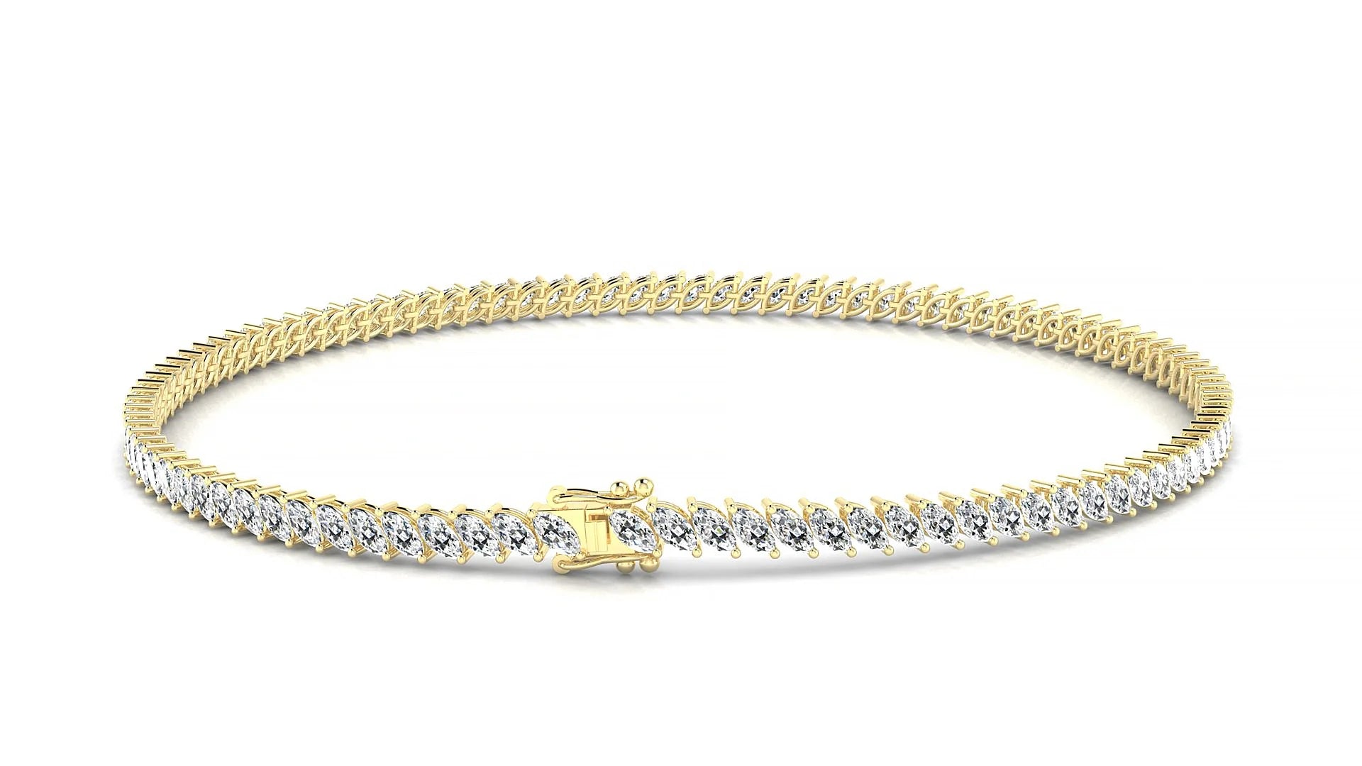 Venezia | 18k Yellow Gold 3 x 1.5 mm Marquise Lab-Grown Diamond 18 cm Tennis Bracelet