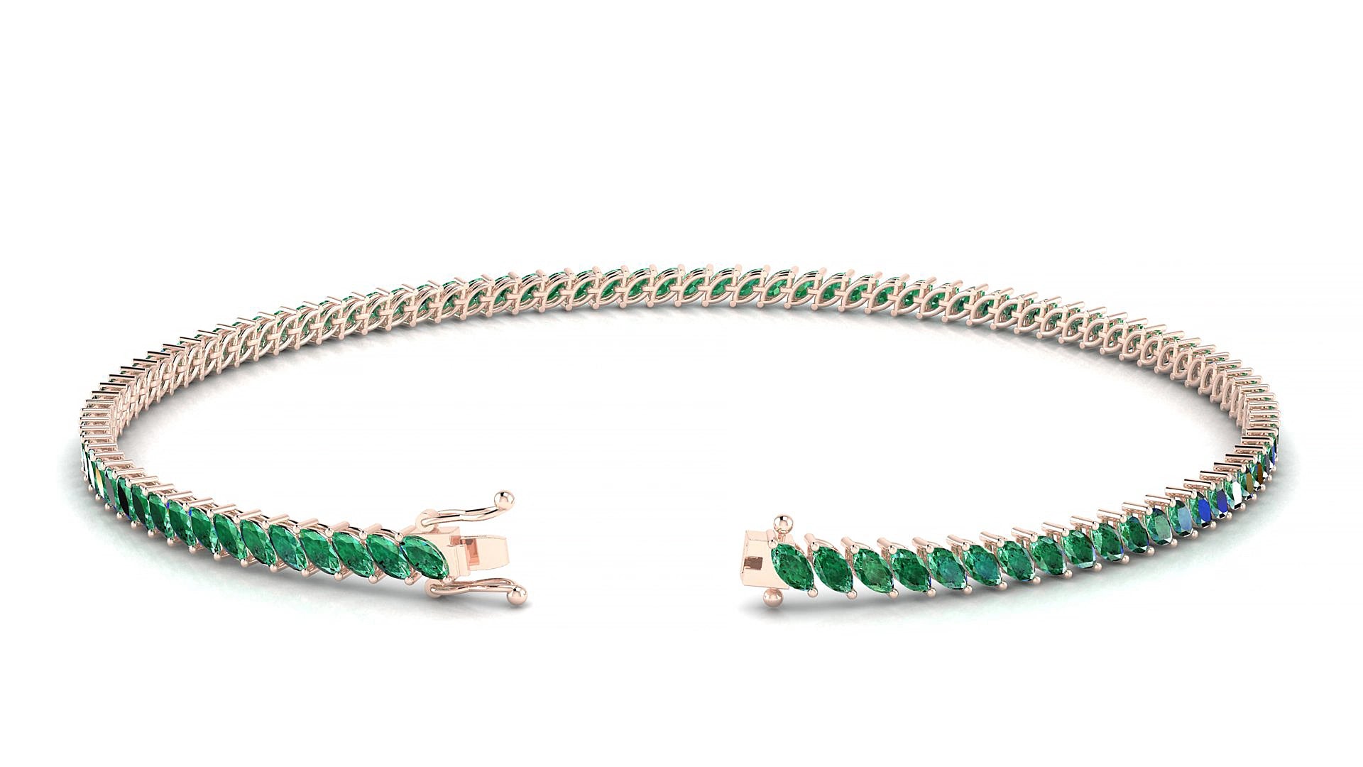 Venezia | 18k Rose Gold 3 x 1.5 mm Marquise Natural Emerald 15 cm Tennis Bracelet