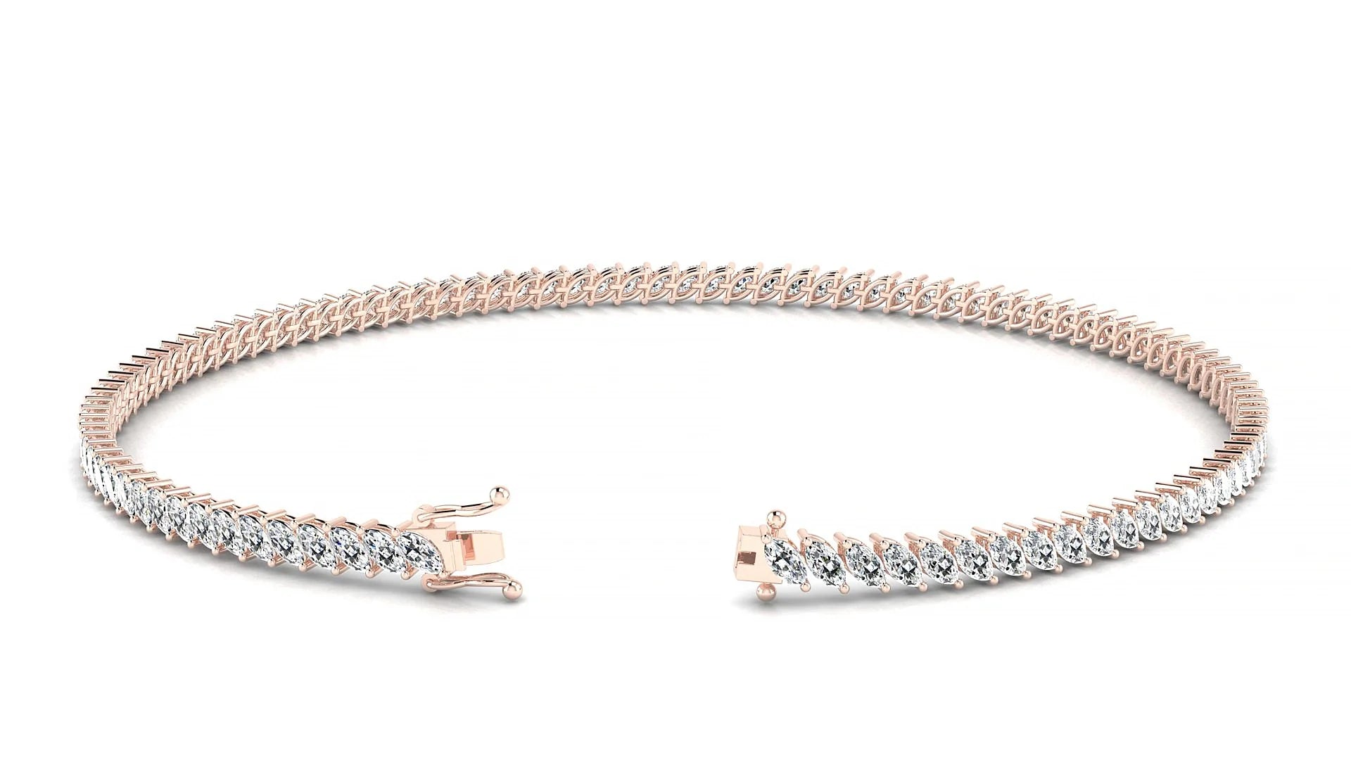 Venezia | 18k Rose Gold 3 x 1.5 mm Marquise Lab-Grown Diamond 18 cm Tennis Bracelet