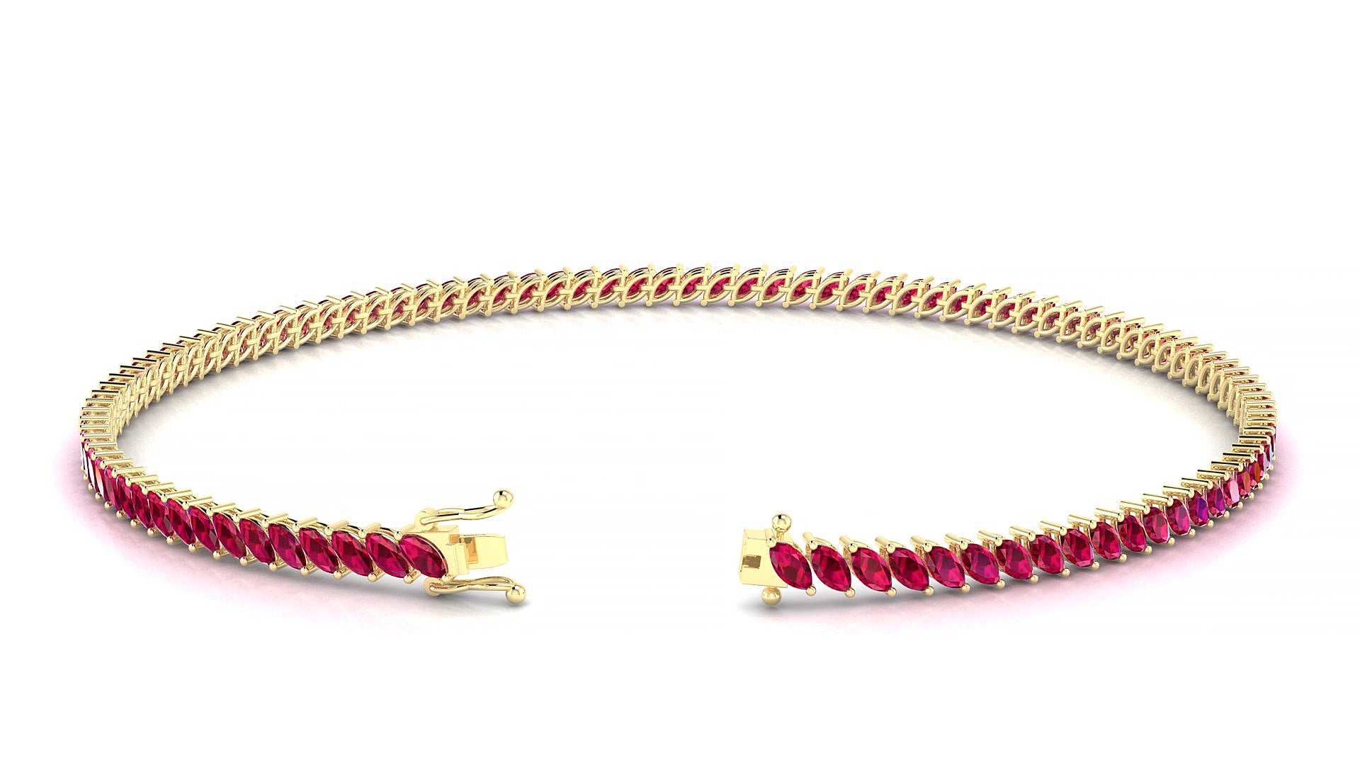 Venezia | 18k Yellow Gold 3 x 1.5 mm Marquise Natural Ruby 15 cm Tennis Bracelet