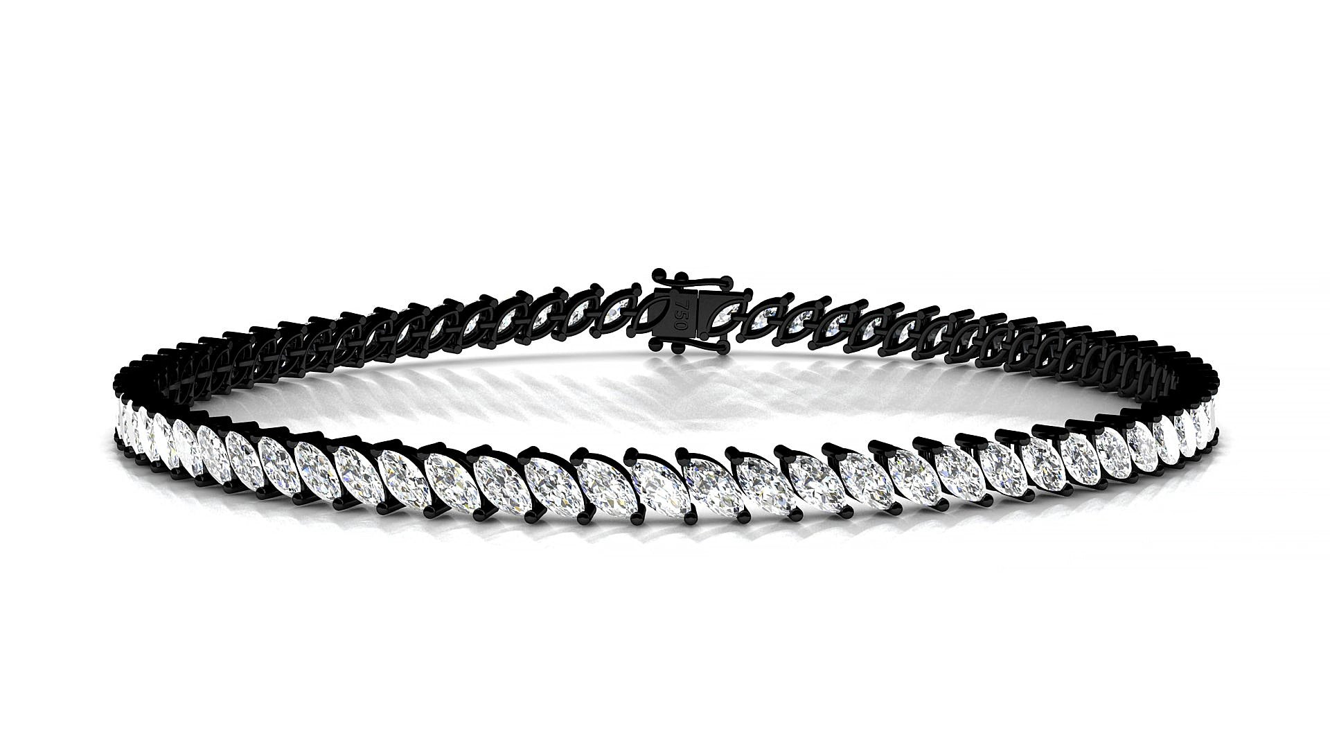 Venezia | 18k Black Gold 4 x 2 mm Marquise Natural Diamond 15 cm Tennis Bracelet