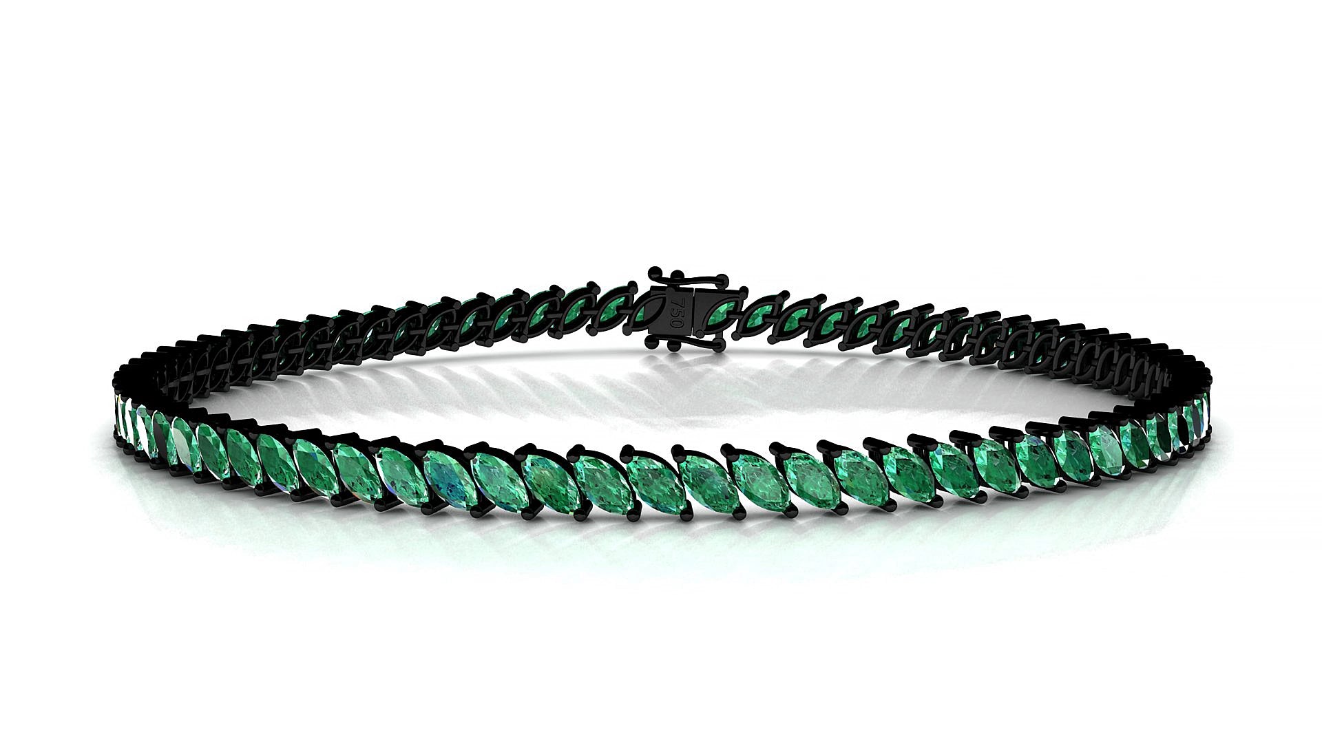 Venezia | 18k Black Gold 4 x 2 mm Marquise Natural Emerald 17 cm Tennis Bracelet