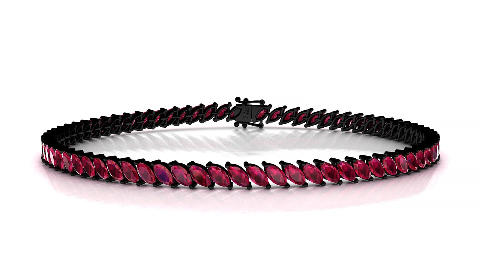 Venezia | 18k Black Gold 4 x 2 mm Marquise Natural Ruby 15 cm Tennis Bracelet