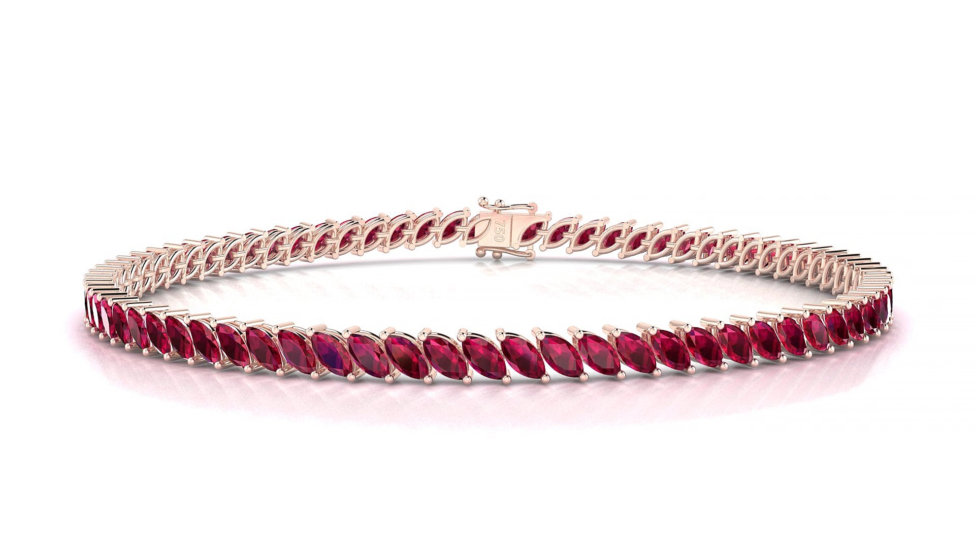Venezia | 18k Rose Gold 4 x 2 mm Marquise Natural Ruby 15 cm Tennis Bracelet