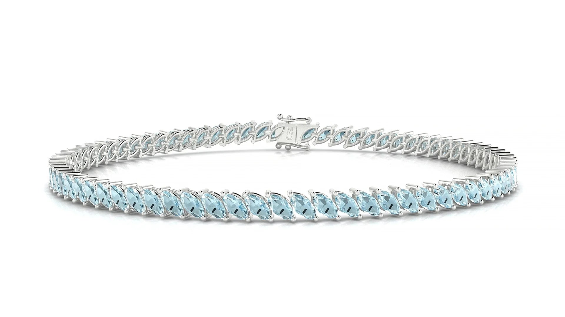 Venezia | 18k White Gold 4 x 2 mm Marquise Natural Aquamarine Tennis Bracelet