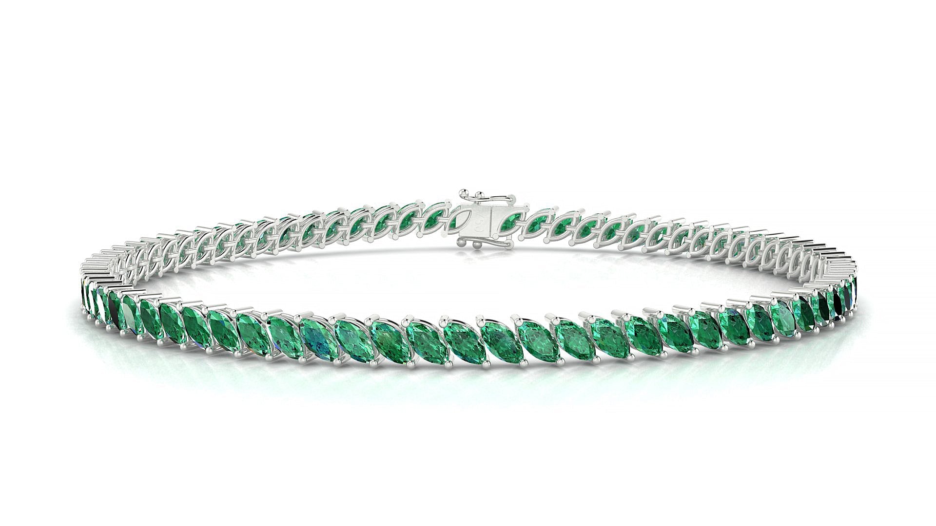 Venezia | 18k White Gold 4 x 2 mm Marquise Natural Emerald Tennis Bracelet