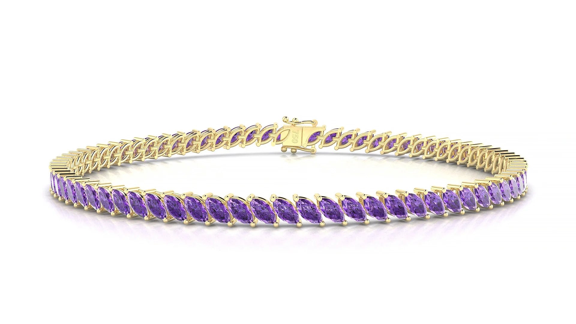 Venezia | 18k Yellow Gold 4 x 2 mm Marquise Natural Amethyst Tennis Bracelet