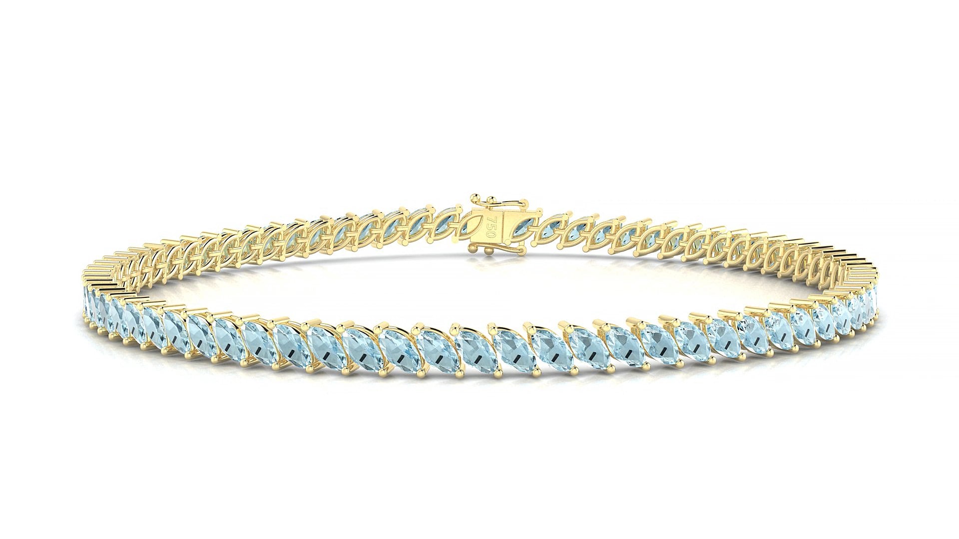 Venezia | 18k Yellow Gold 4 x 2 mm Marquise Natural Aquamarine 15 cm Tennis Bracelet