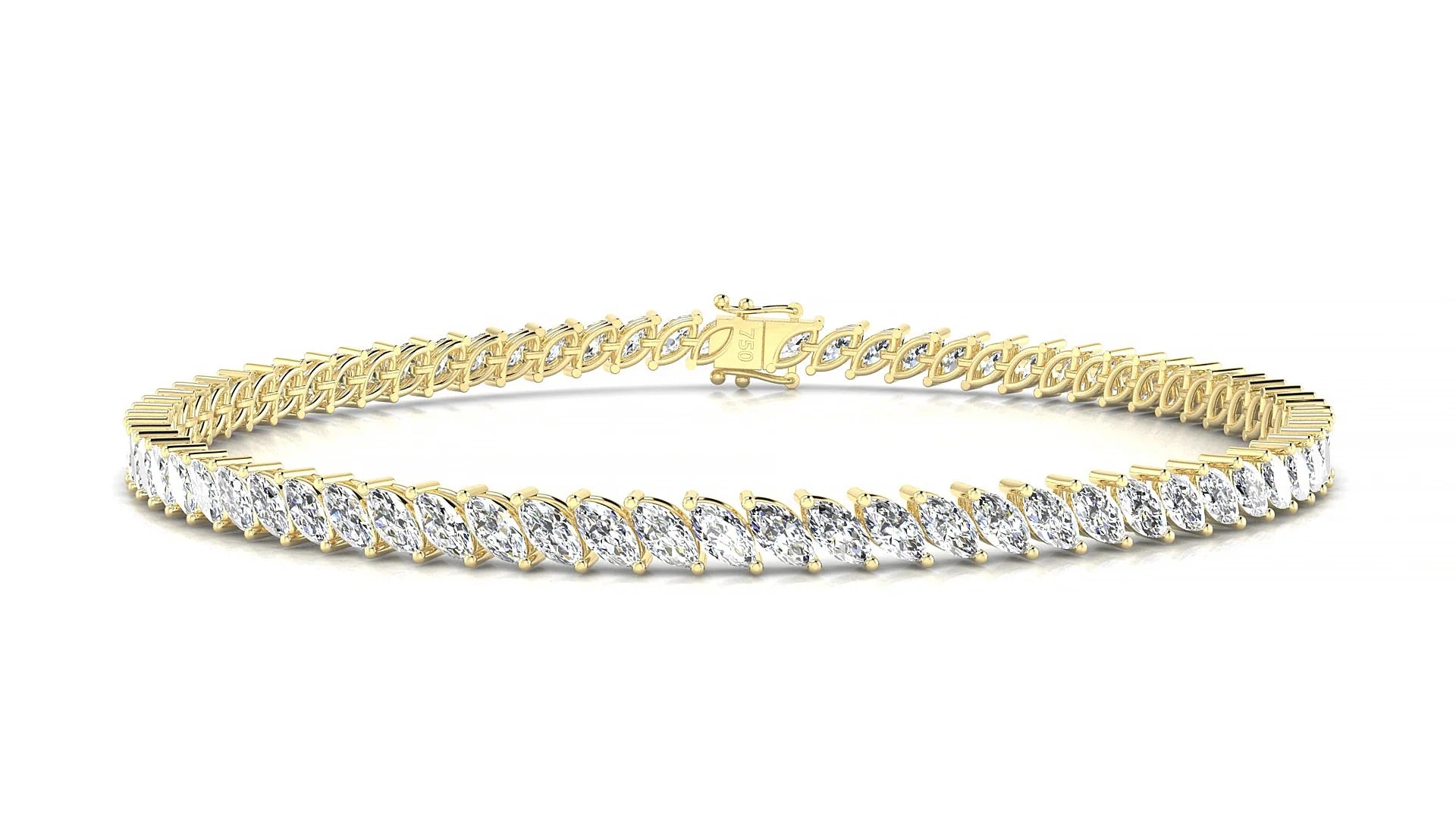 Venezia | 18k Yellow Gold 4 x 2 mm Marquise Lab-Grown Diamond 18 cm Tennis Bracelet