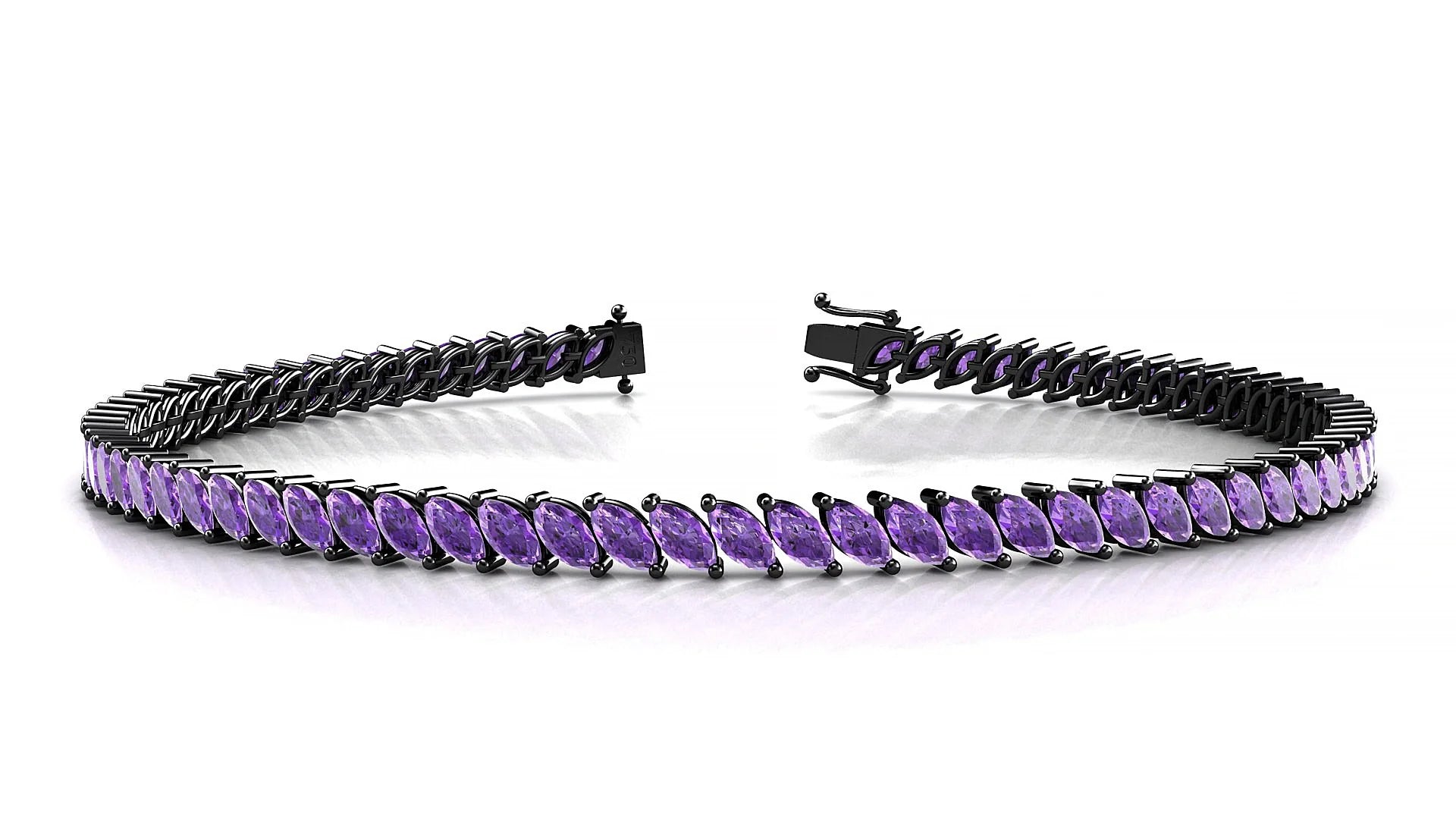 Venezia | 18k Black Gold 4 x 2 mm Marquise Natural Amethyst Tennis Bracelet