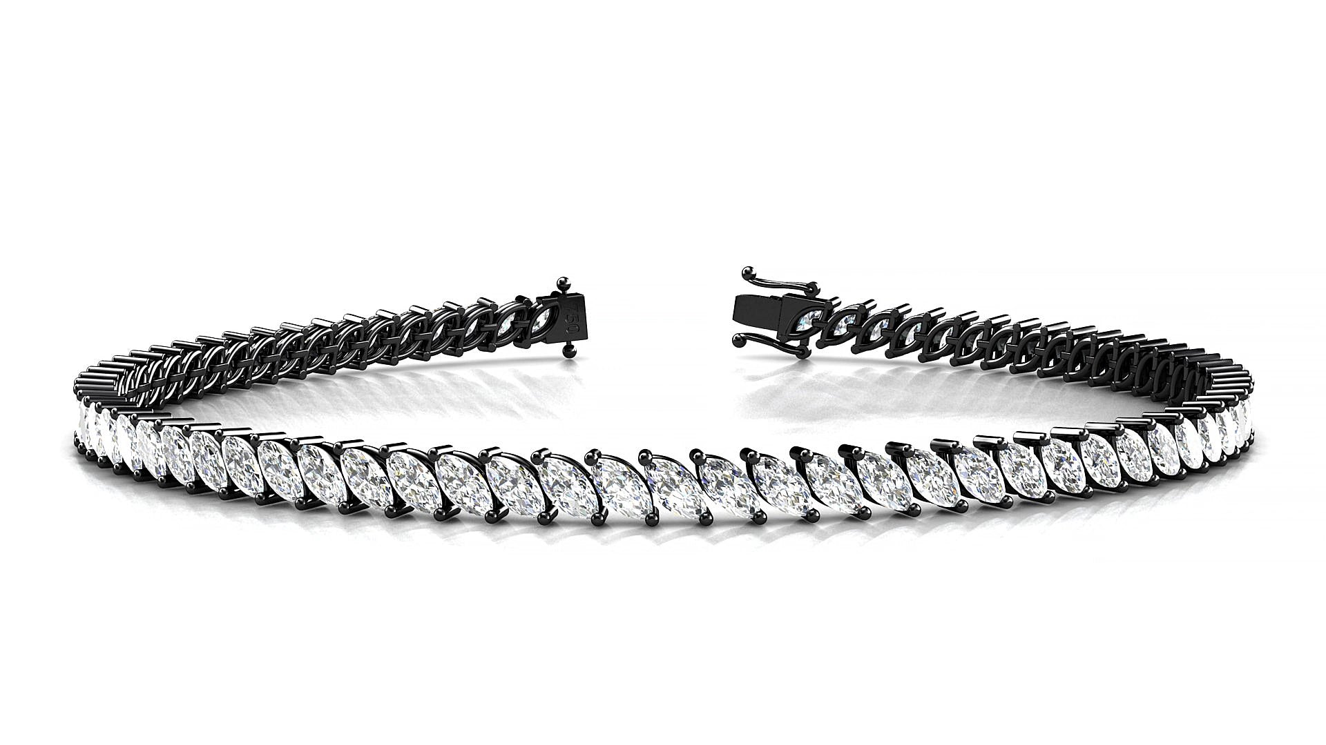 Venezia | 18k Black Gold 4 x 2 mm Marquise Natural Diamond 15 cm Tennis Bracelet