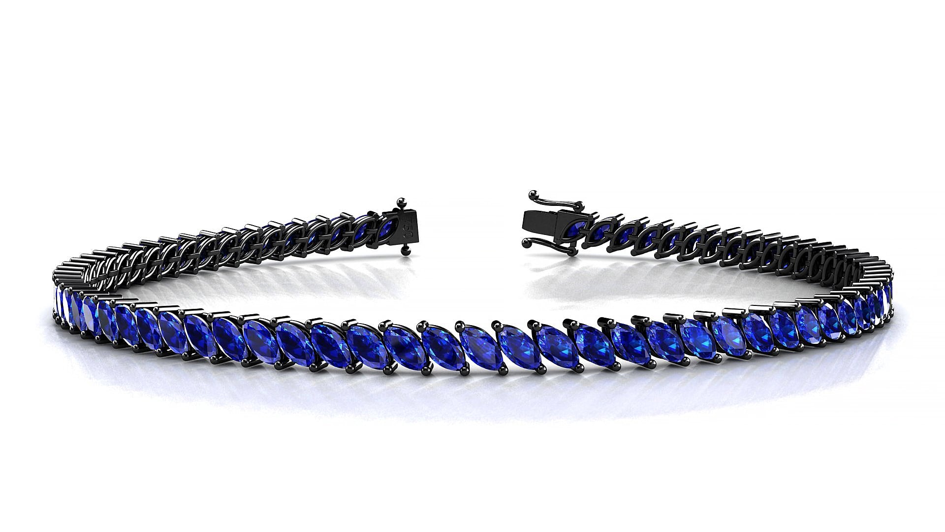 Venezia | 18k Black Gold 4 x 2 mm Marquise Natural Sapphire 15 cm Tennis Bracelet