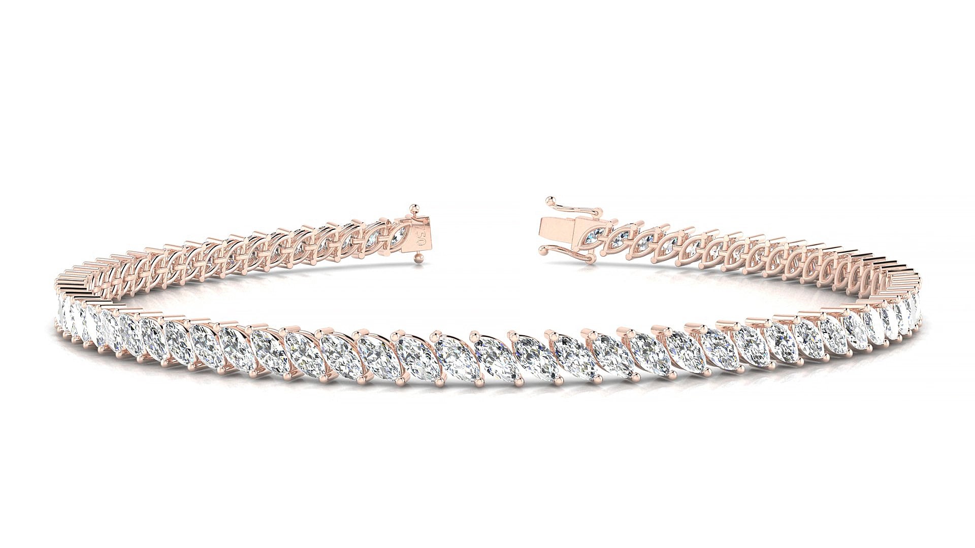 Venezia | 18k Rose Gold 4 x 2 mm Marquise Natural Diamond 15 cm Tennis Bracelet