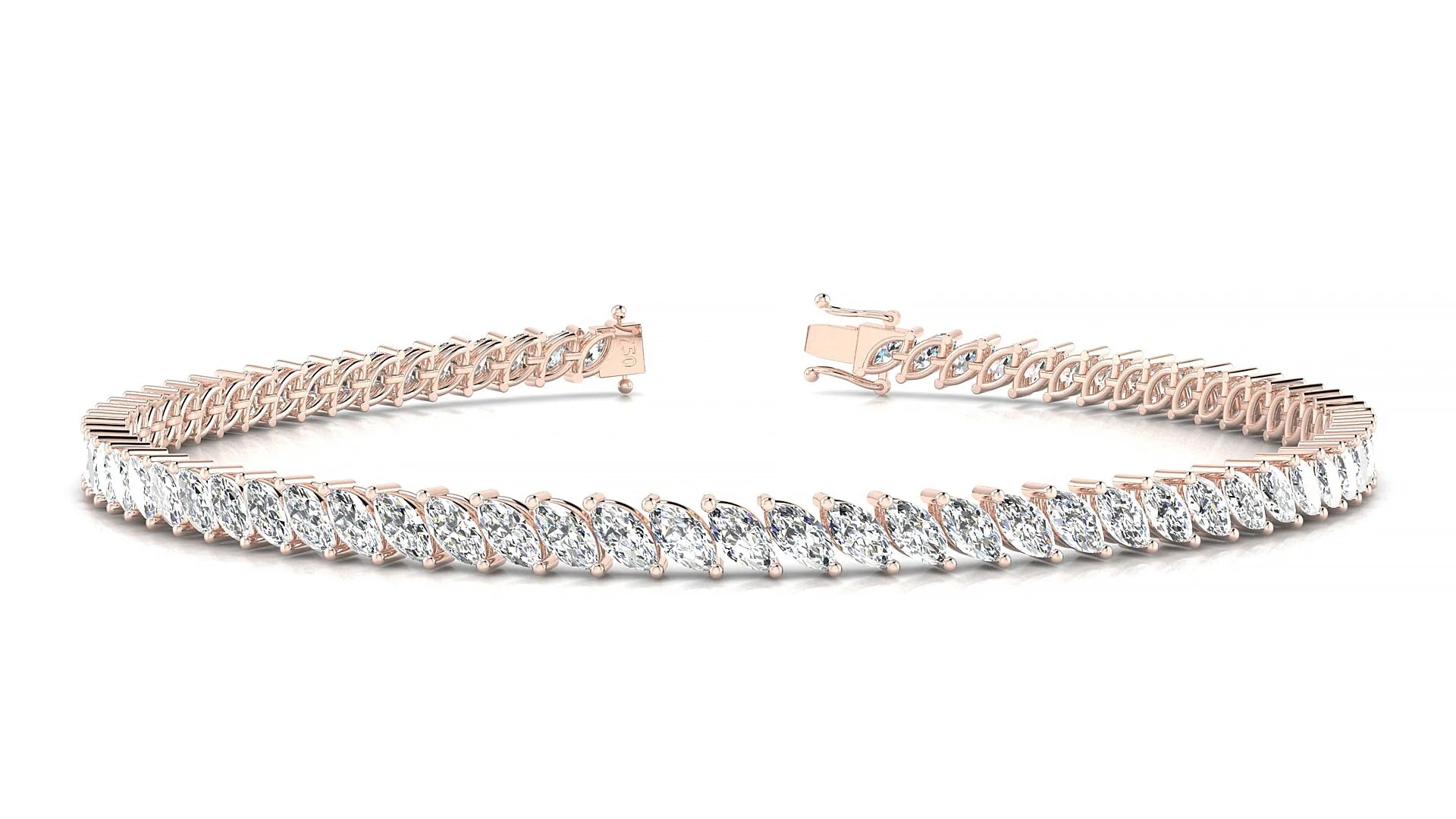 Venezia | 18k Rose Gold 4 x 2 mm Marquise Lab-Grown Diamond 18 cm Tennis Bracelet