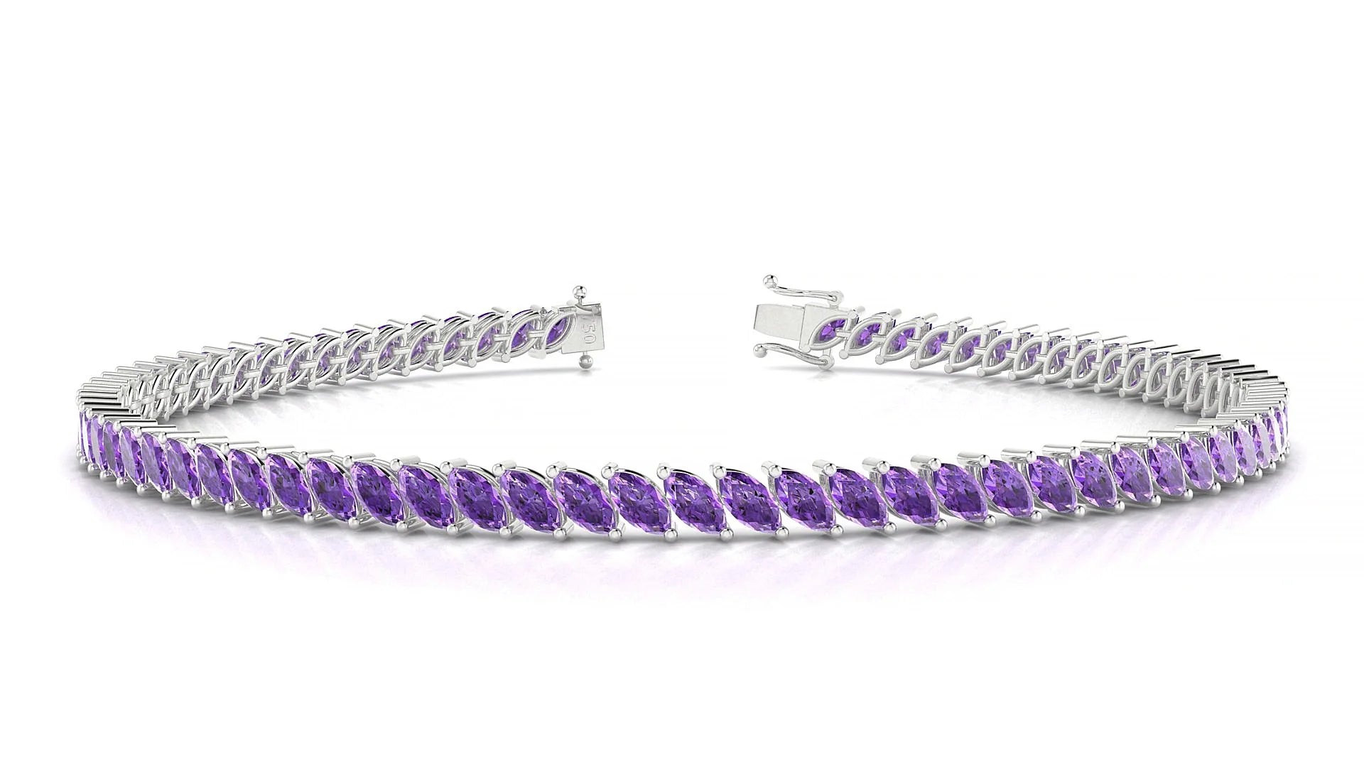 Venezia | 18k White Gold 4 x 2 mm Marquise Natural Amethyst Tennis Bracelet