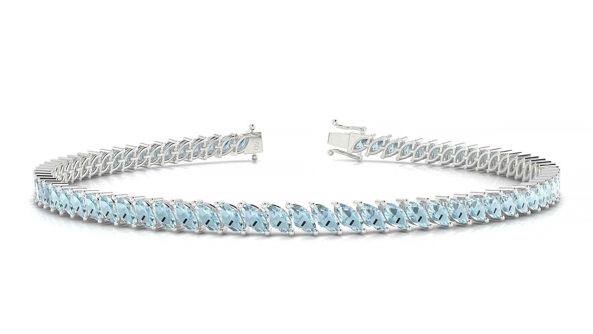 Venezia | 18k White Gold 4 x 2 mm Marquise Natural Aquamarine 15 cm Tennis Bracelet