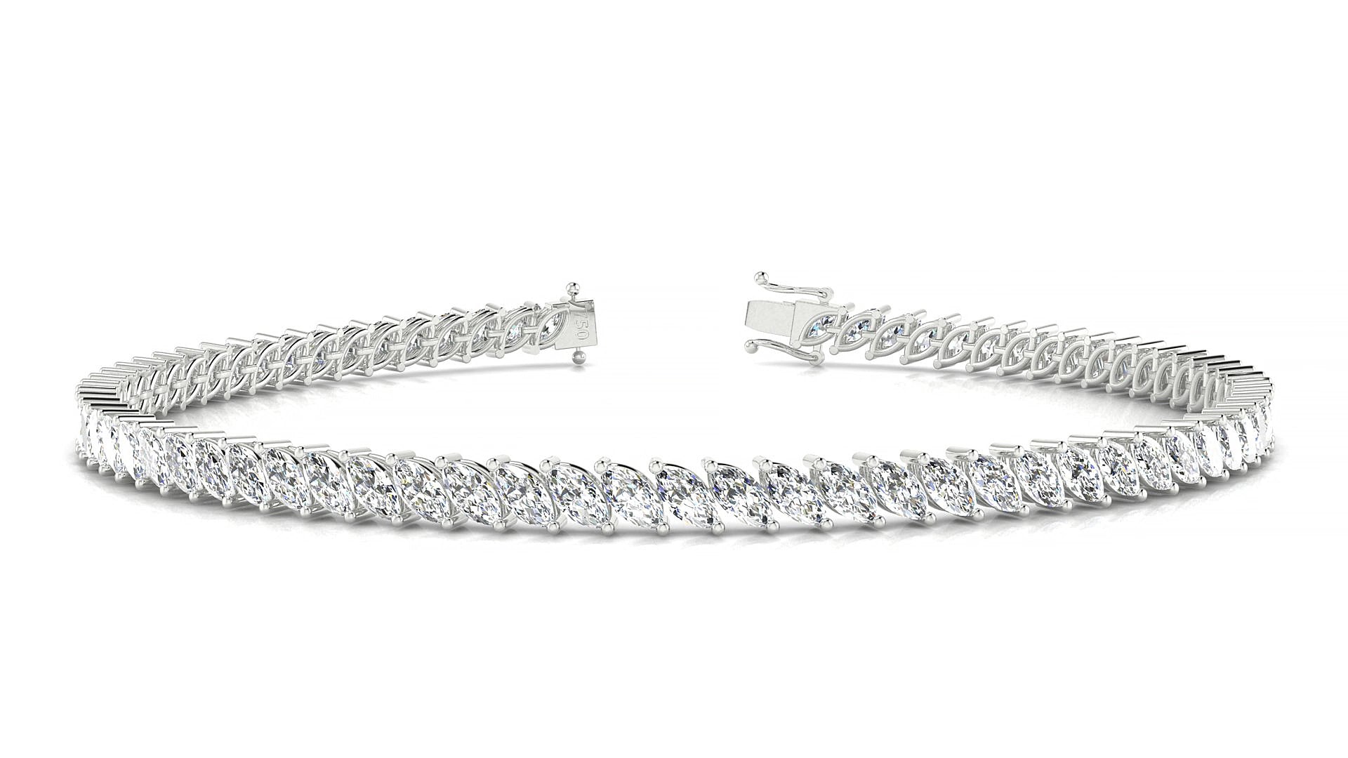 Venezia | 18k White Gold 4 x 2 mm Marquise Natural Diamond 15 cm Tennis Bracelet