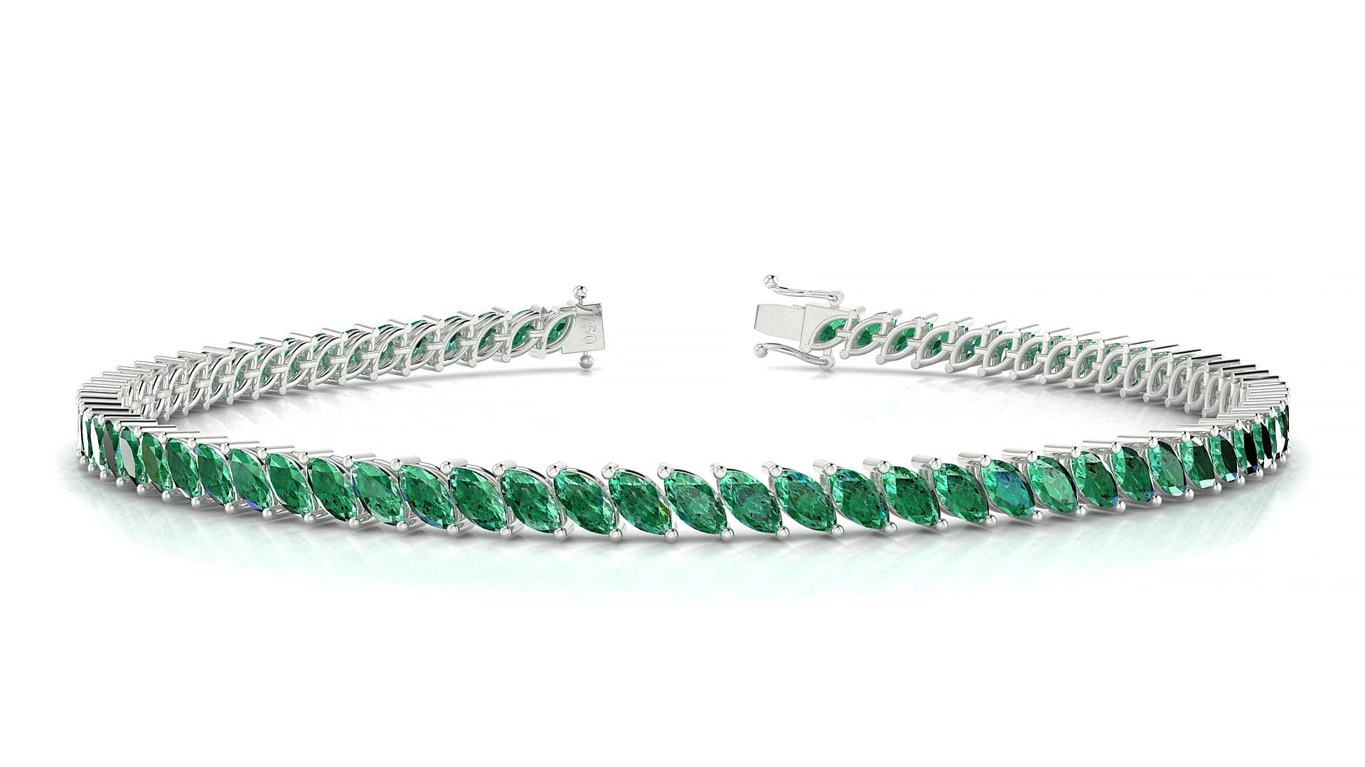 Venezia | 18k White Gold 4 x 2 mm Marquise Natural Emerald 15 cm Tennis Bracelet