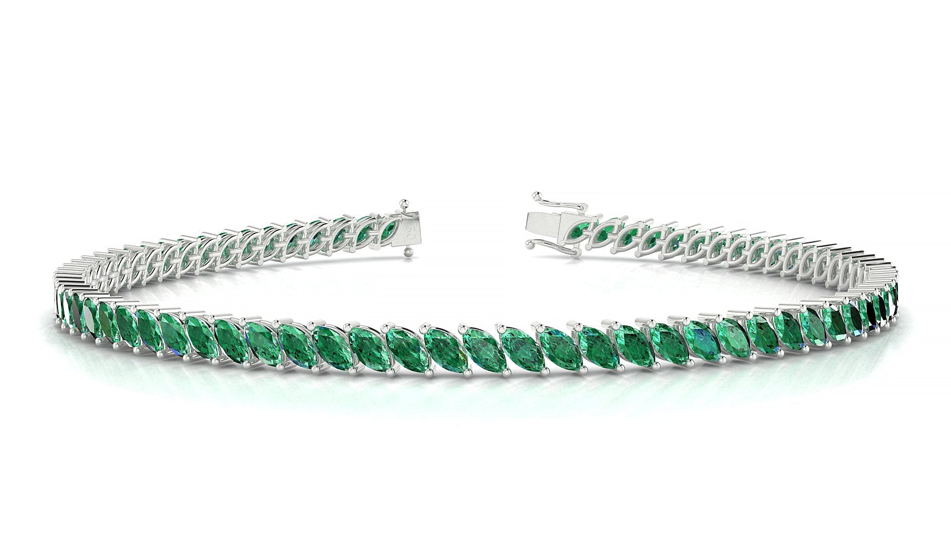 Venezia | 18k White Gold 4 x 2 mm Marquise Natural Emerald Tennis Bracelet