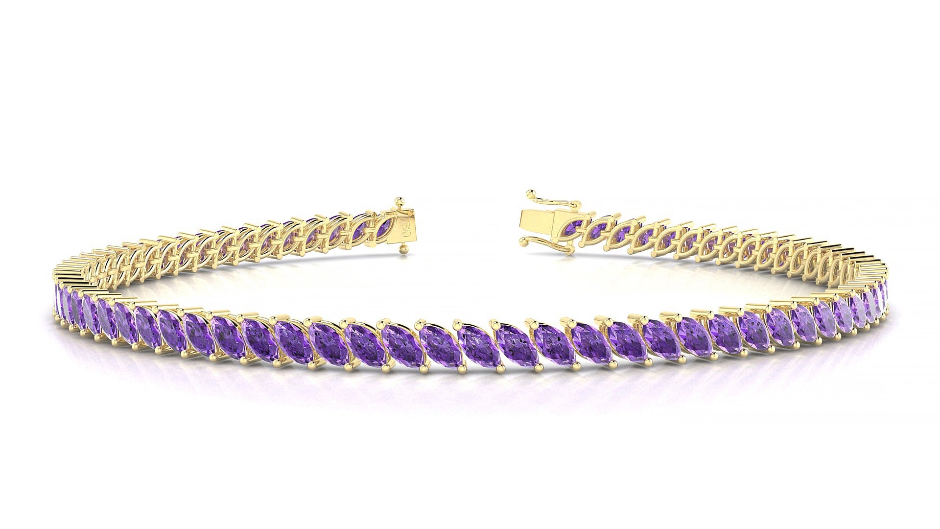 Venezia | 18k Yellow Gold 4 x 2 mm Marquise Natural Amethyst 19 cm Tennis Bracelet