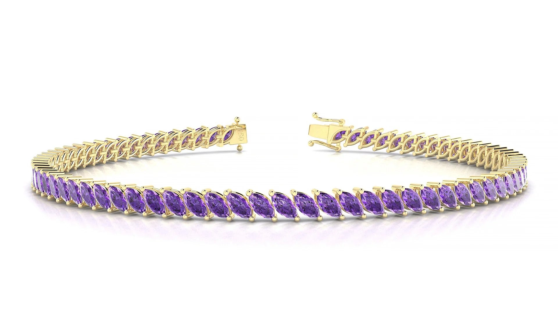 Venezia | 18k Yellow Gold 4 x 2 mm Marquise Natural Amethyst Tennis Bracelet