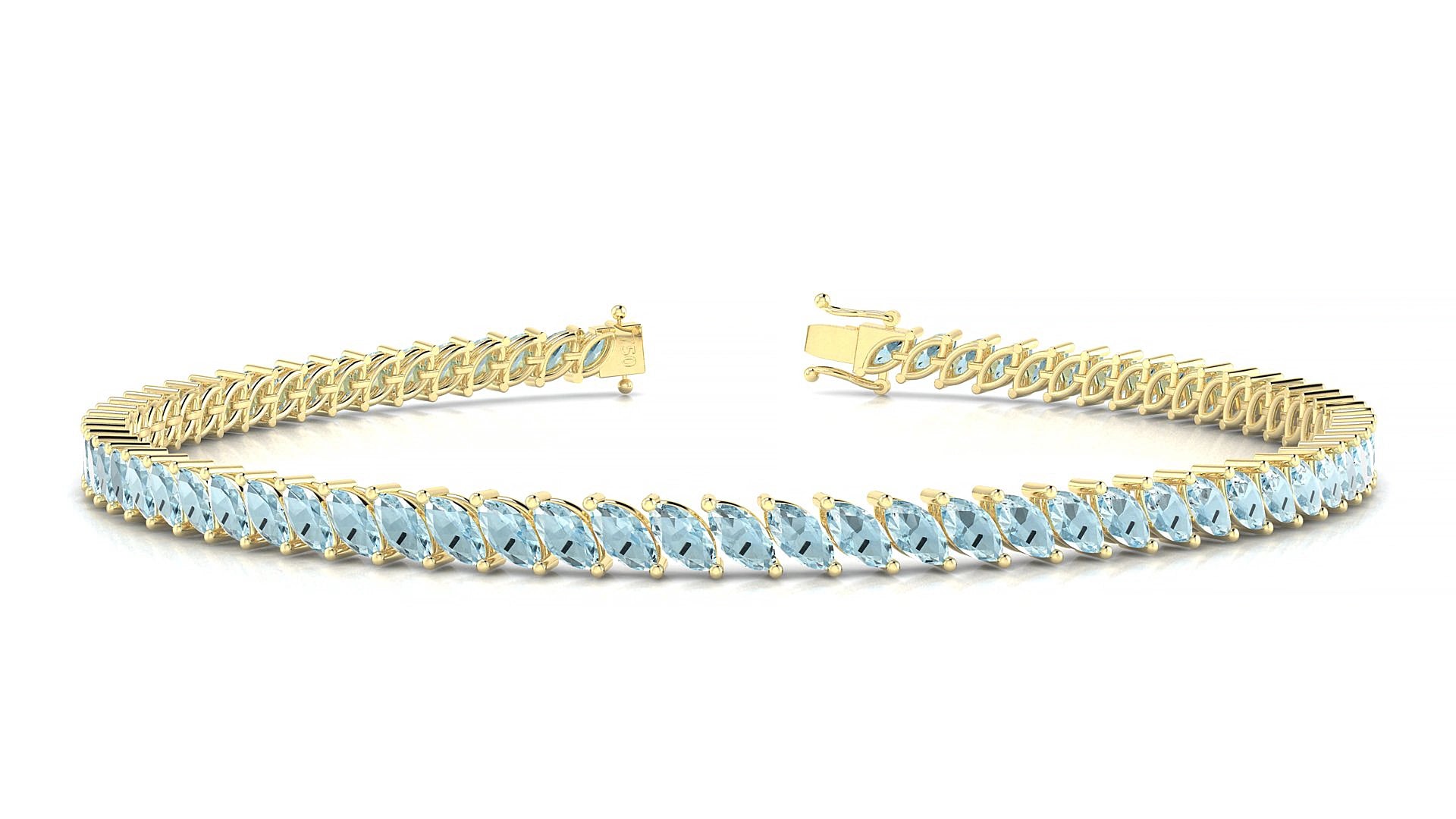 Venezia | 18k Yellow Gold 4 x 2 mm Marquise Natural Aquamarine 15 cm Tennis Bracelet