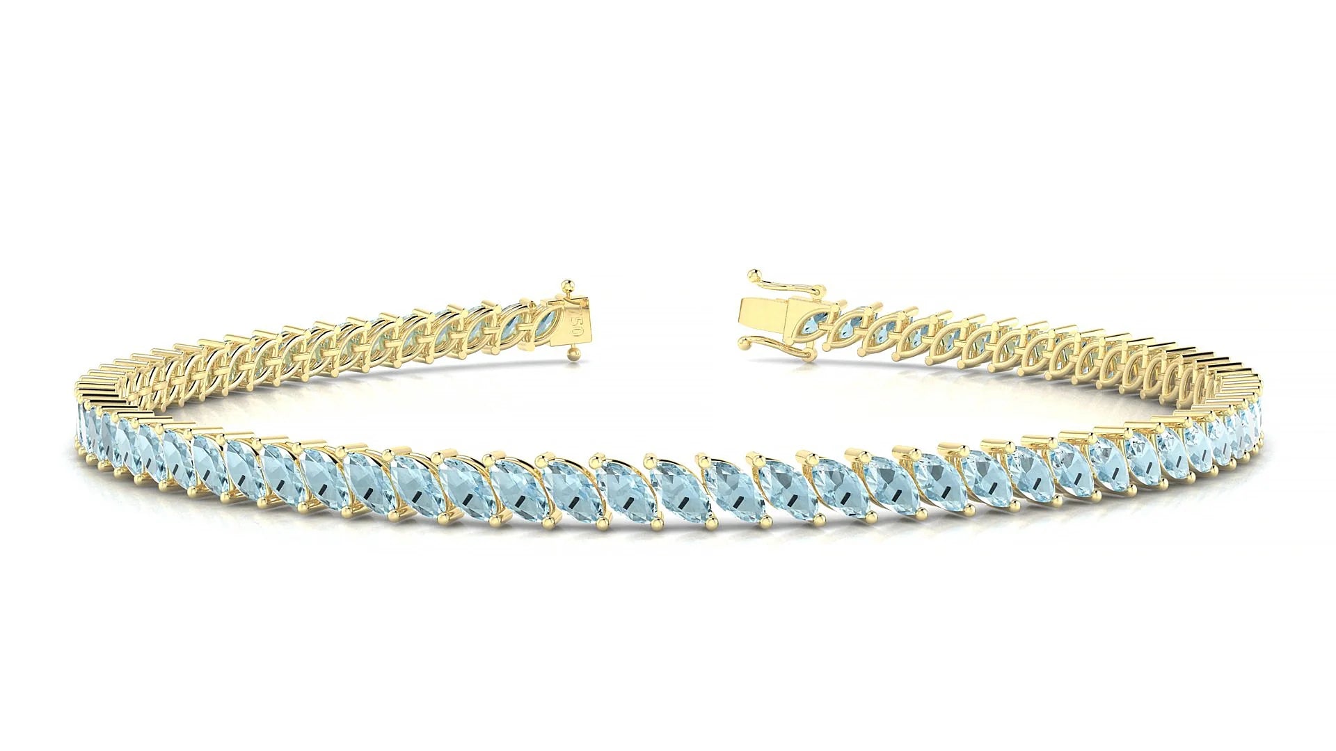Venezia | 18k Yellow Gold 4 x 2 mm Marquise Natural Aquamarine Tennis Bracelet