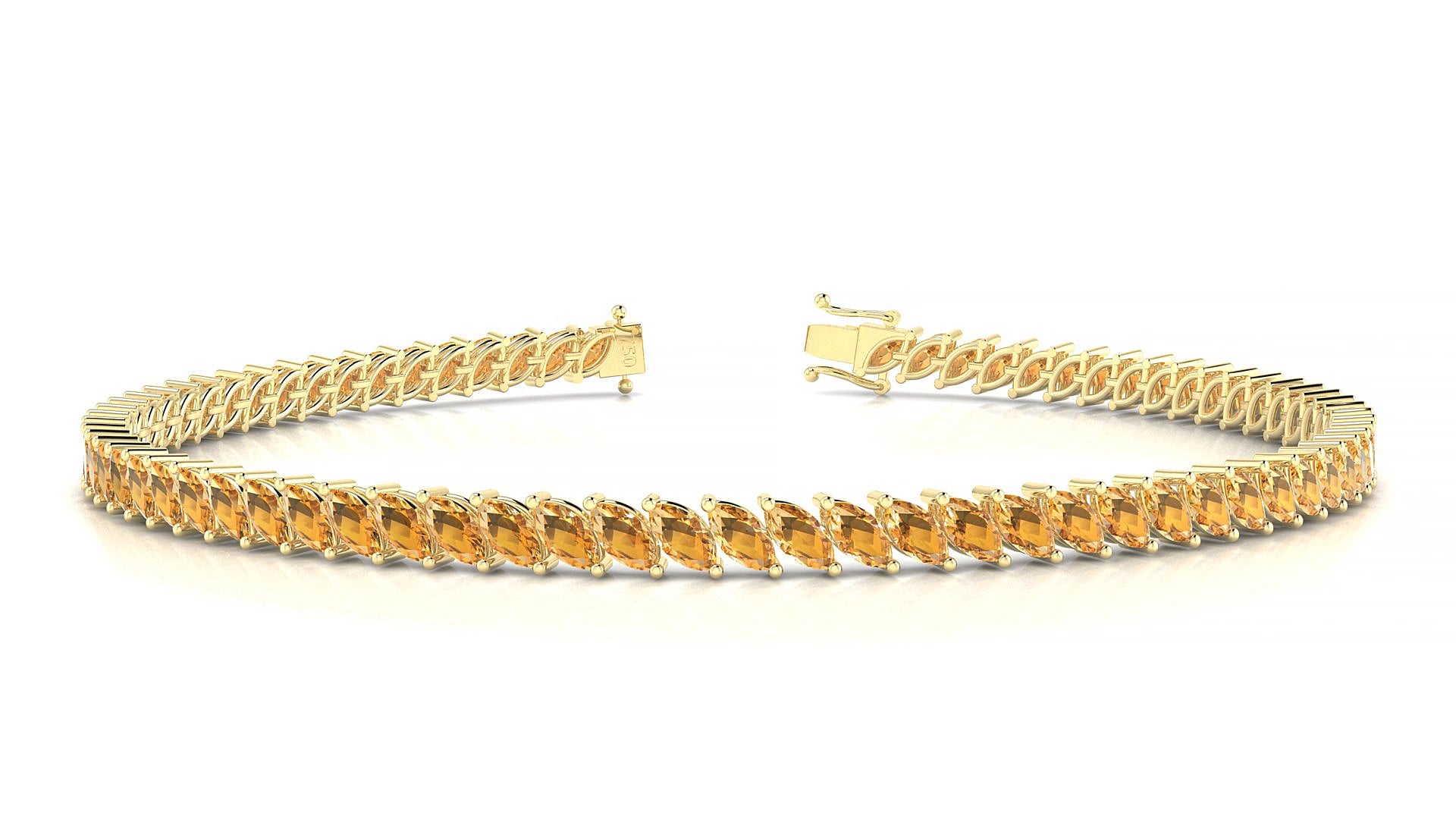 Venezia | 18k Yellow Gold 4 x 2 mm Marquise Natural Citrine 19 cm Tennis Bracelet