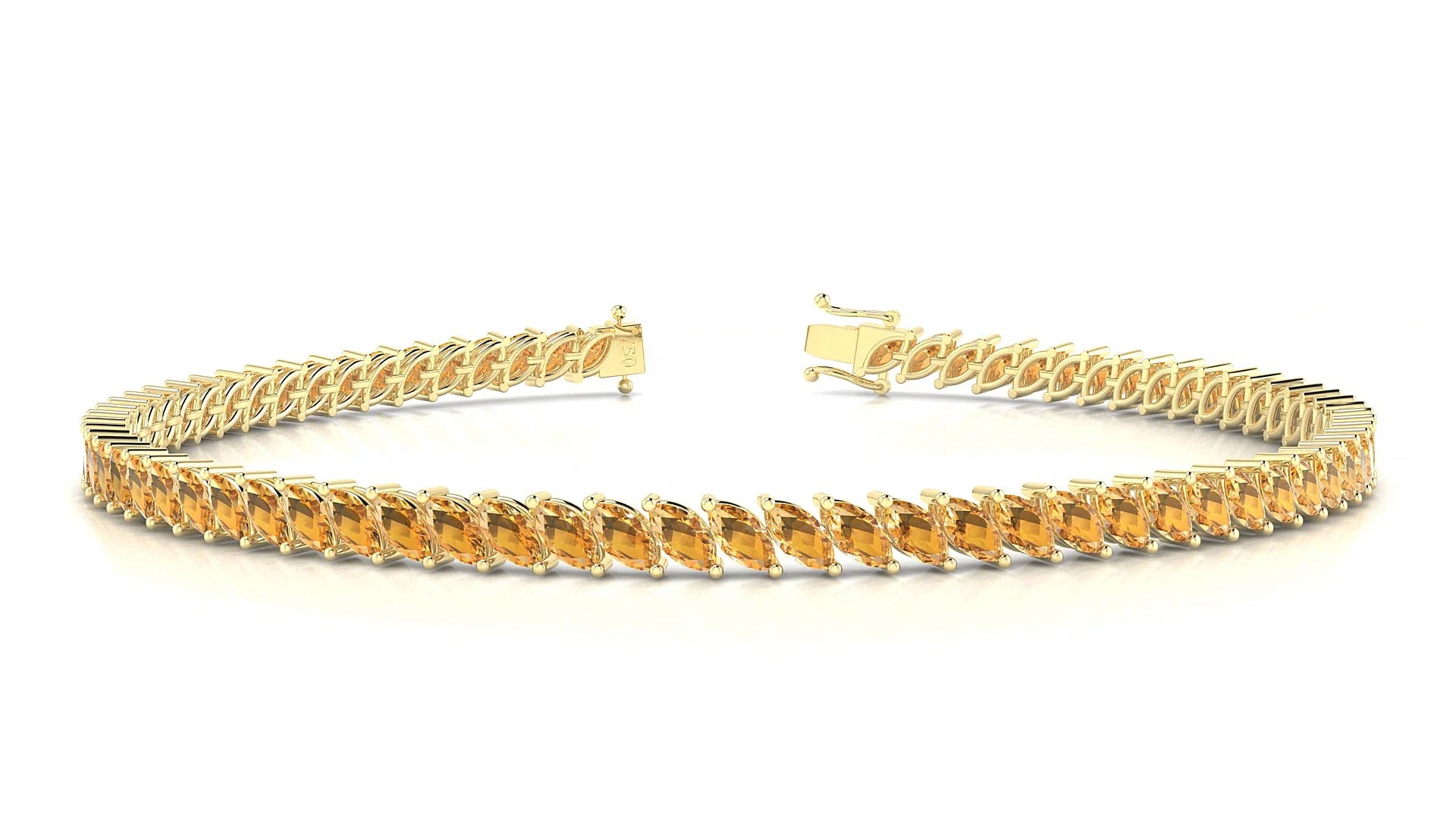 Venezia | 18k Yellow Gold 4 x 2 mm Marquise Natural Citrine Tennis Bracelet
