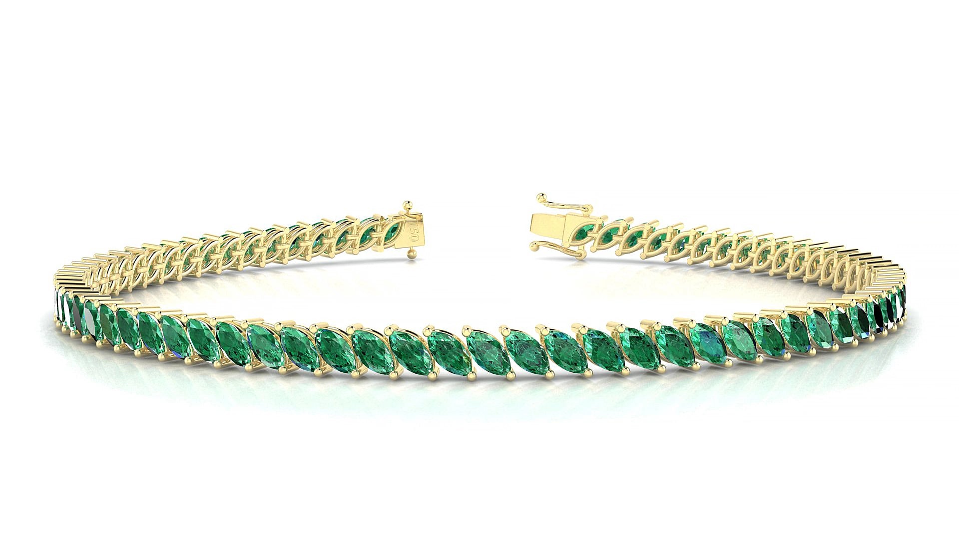 Venezia | 18k Yellow Gold 4 x 2 mm Marquise Natural Emerald 15 cm Tennis Bracelet