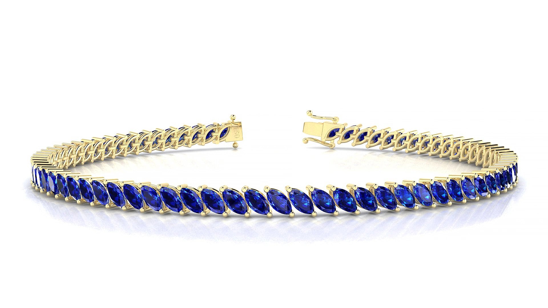 Venezia | 18k Yellow Gold 4 x 2 mm Marquise Natural Sapphire 19 cm Tennis Bracelet